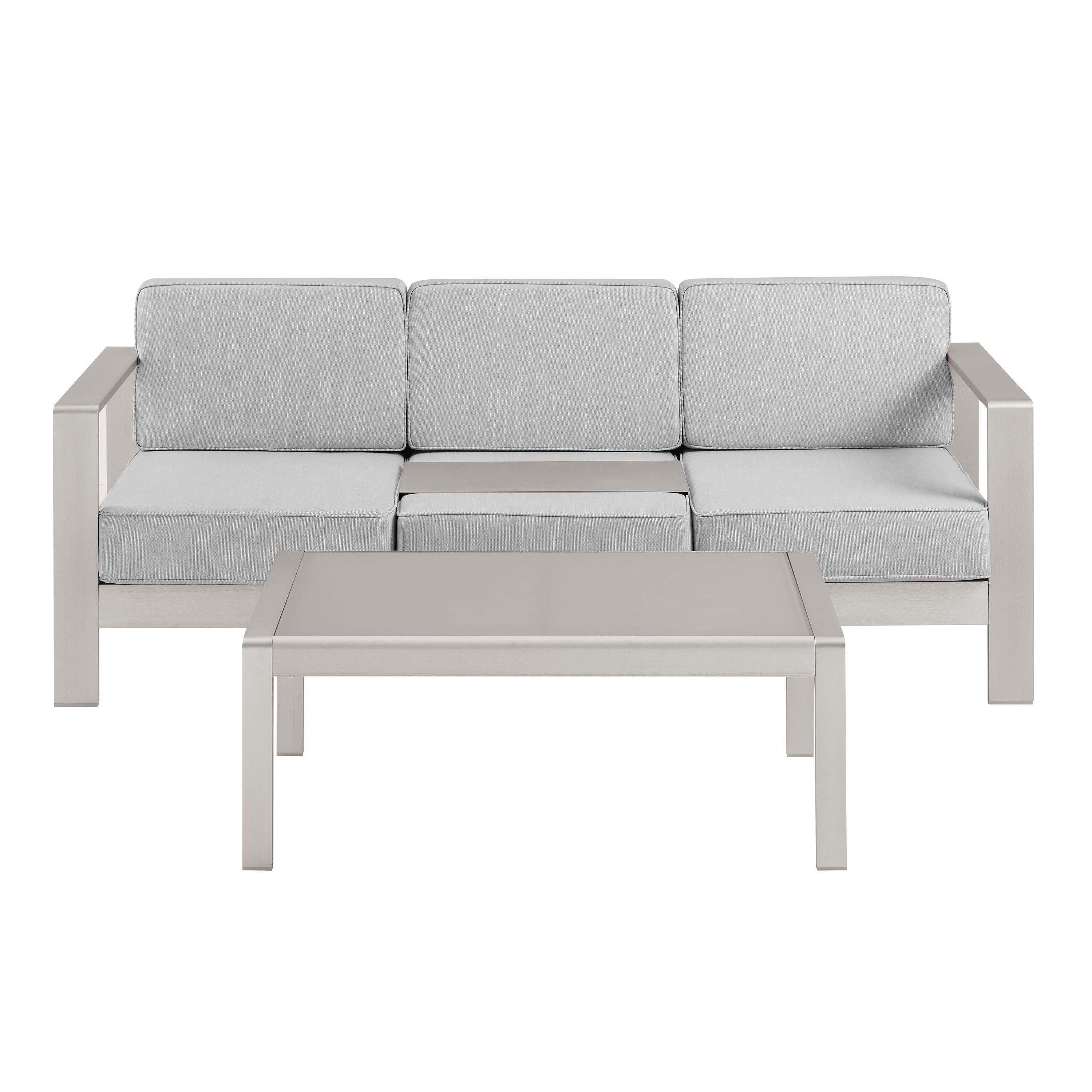 Linon Rosemary Outdoor Sofa and Coffee Table Set, Gray, large