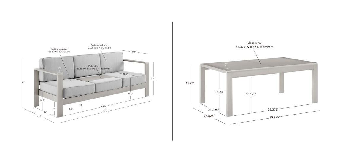 Linon Rosemary Outdoor Sofa and Coffee Table Set, Gray, large
