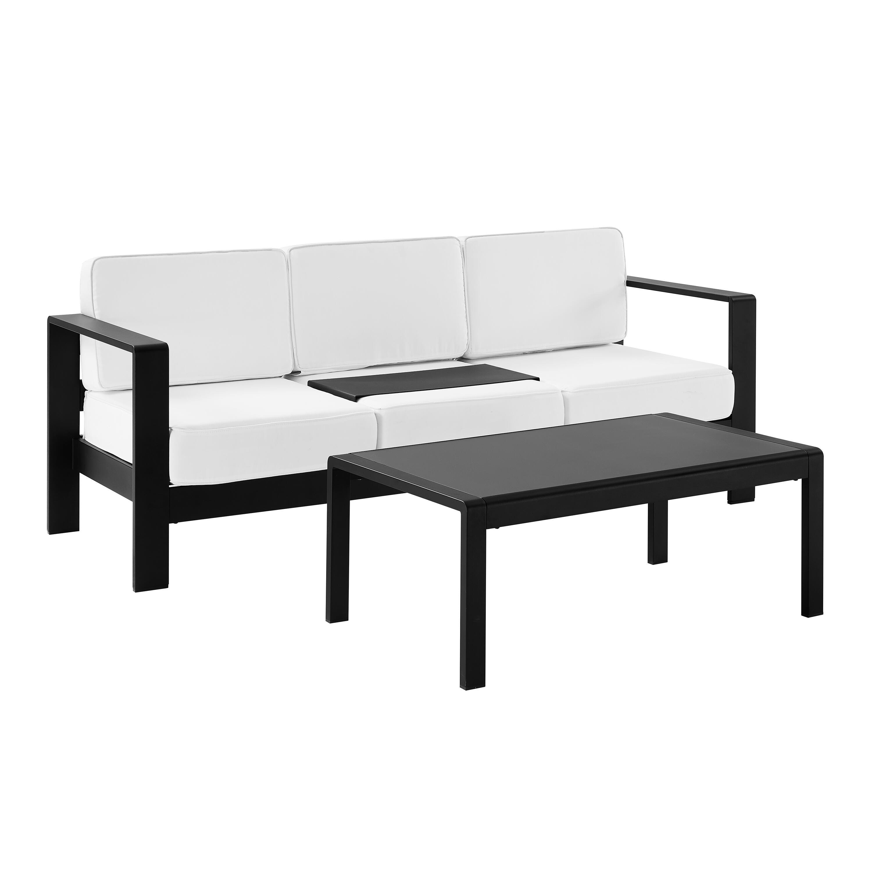 Linon Rosemary Outdoor Sofa and Coffee Table Set, Black, large