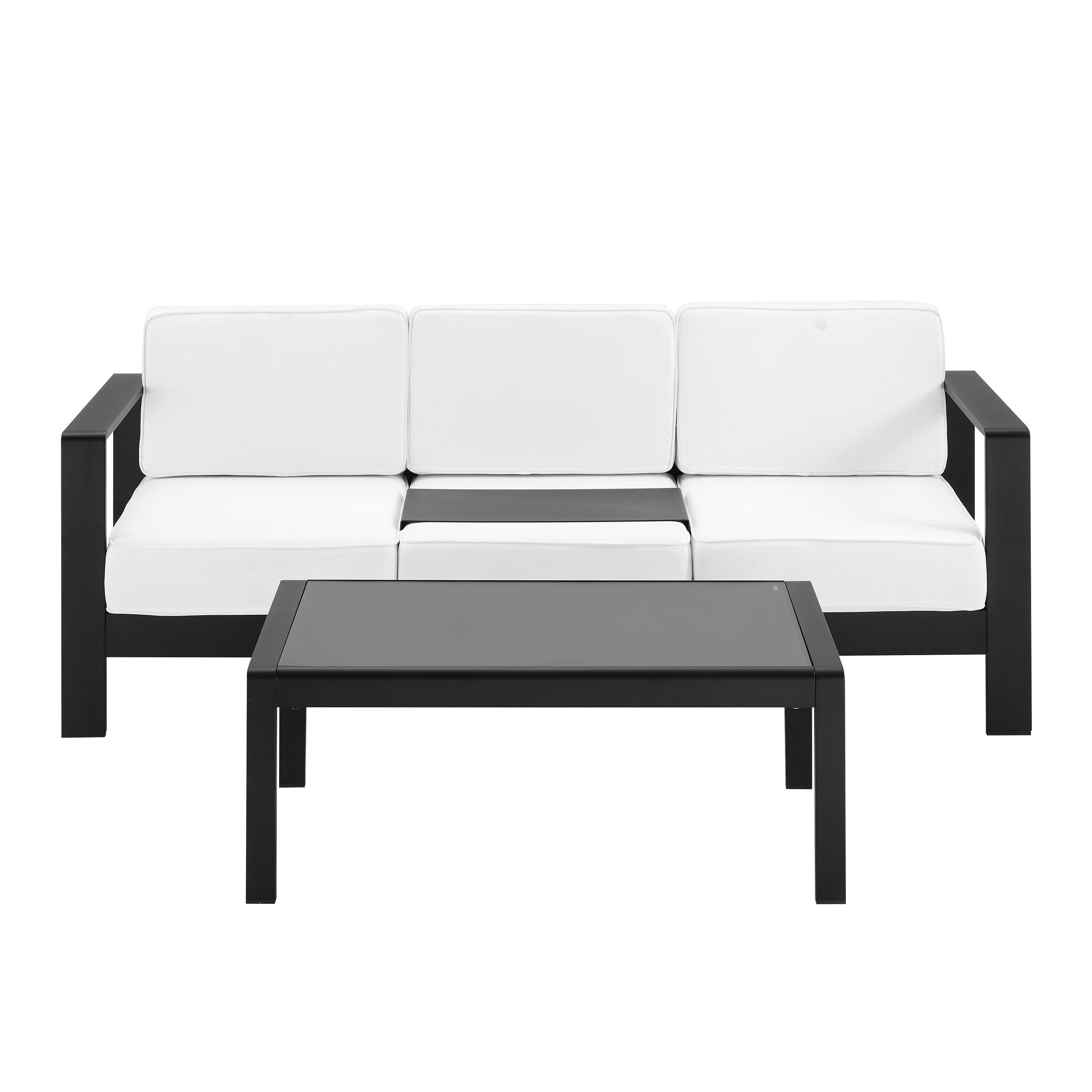 Linon Rosemary Outdoor Sofa and Coffee Table Set, Black, large