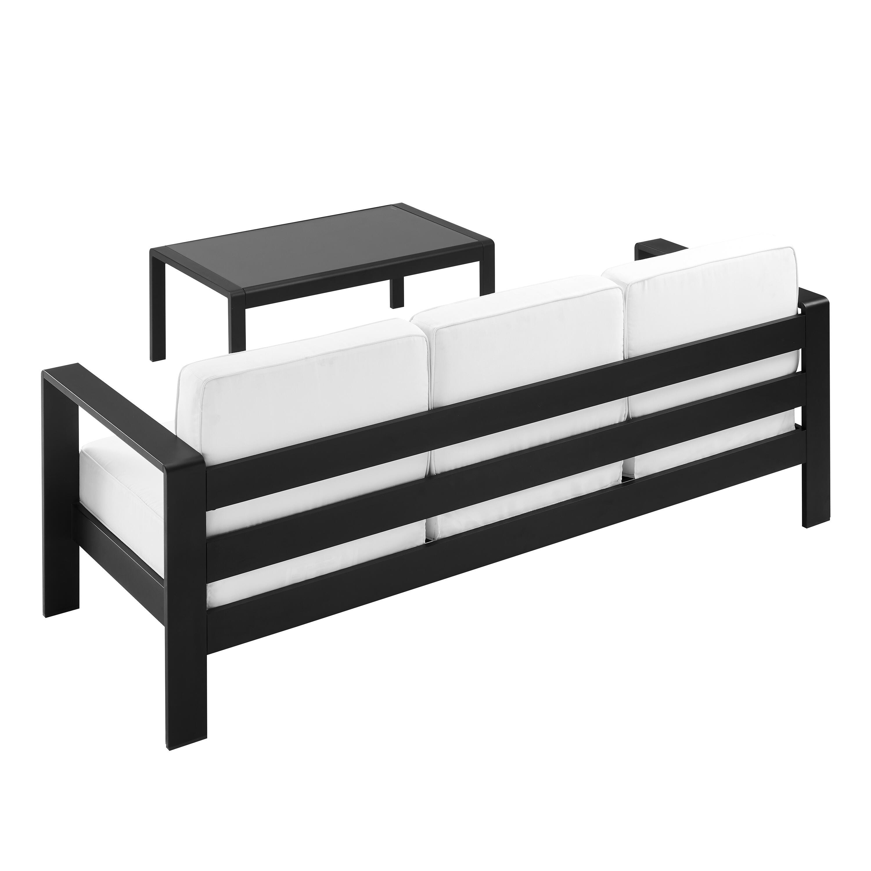 Linon Rosemary Outdoor Sofa and Coffee Table Set, Black, large