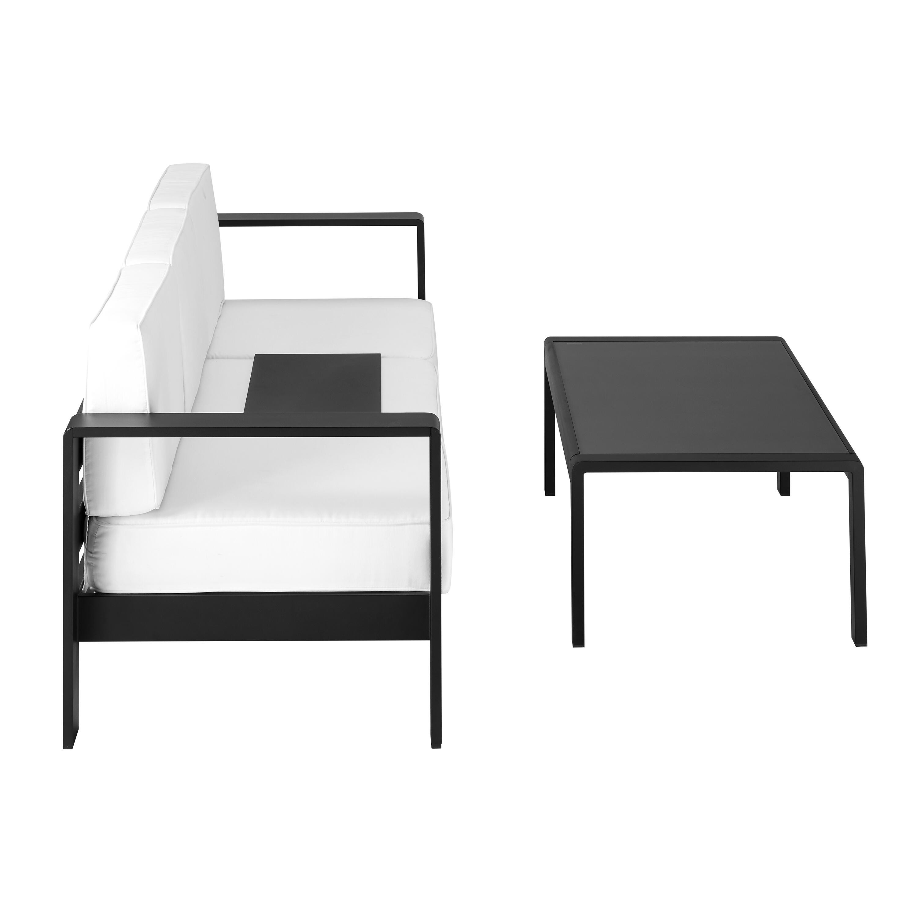 Linon Rosemary Outdoor Sofa and Coffee Table Set, Black, large