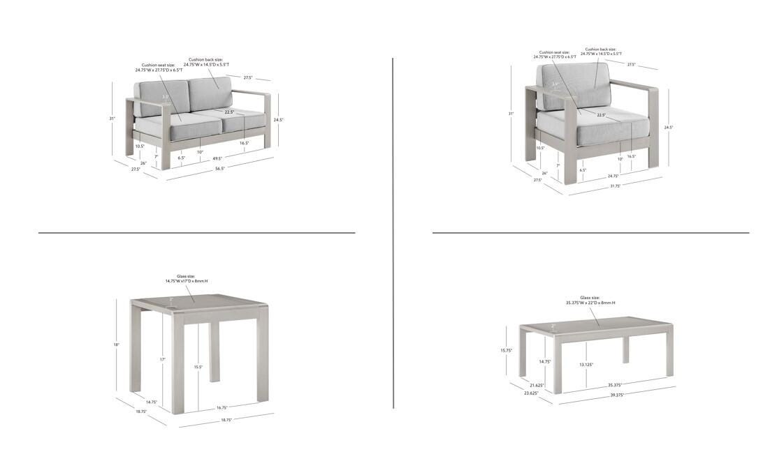Linon Rosemary Outdoor Conversation Set, Gray, large
