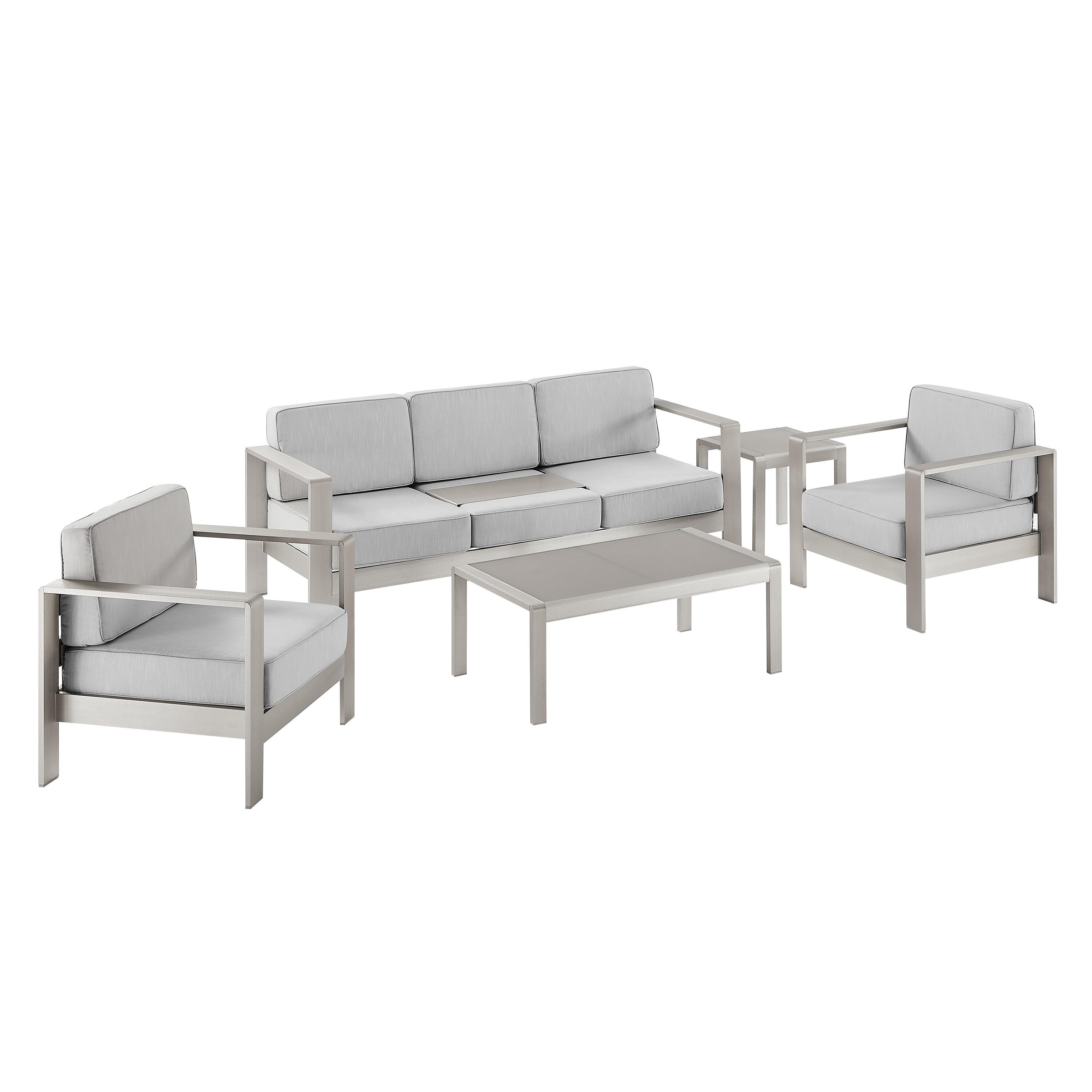 Linon Rosemary Outdoor Conversation Set with Coffee Table, Gray, large