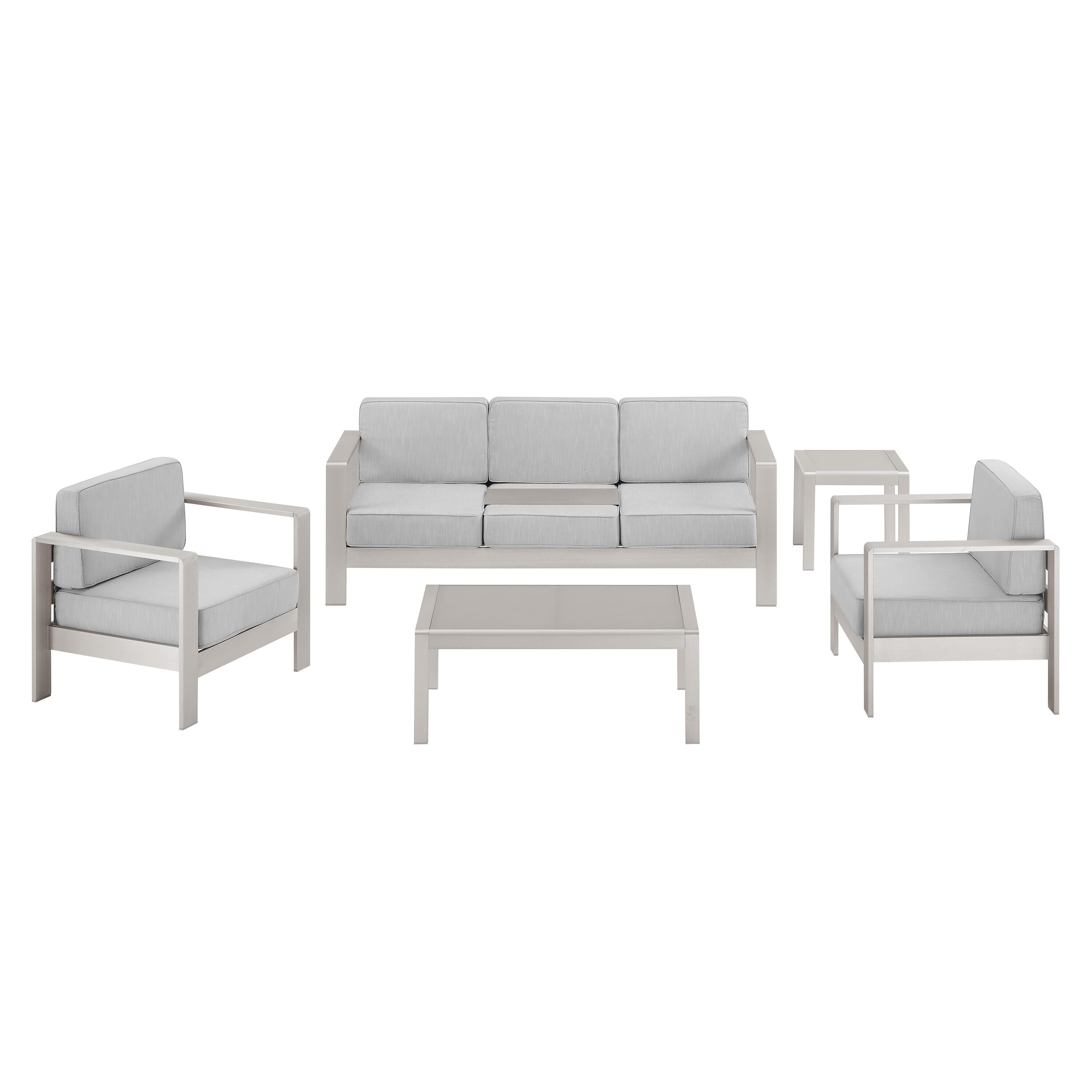 Linon Rosemary Outdoor Conversation Set with Coffee Table, Gray, large