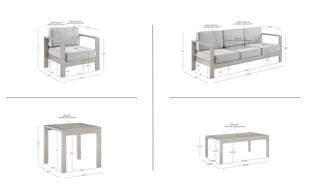 Linon Rosemary Outdoor Conversation Set with Coffee Table, Gray, large