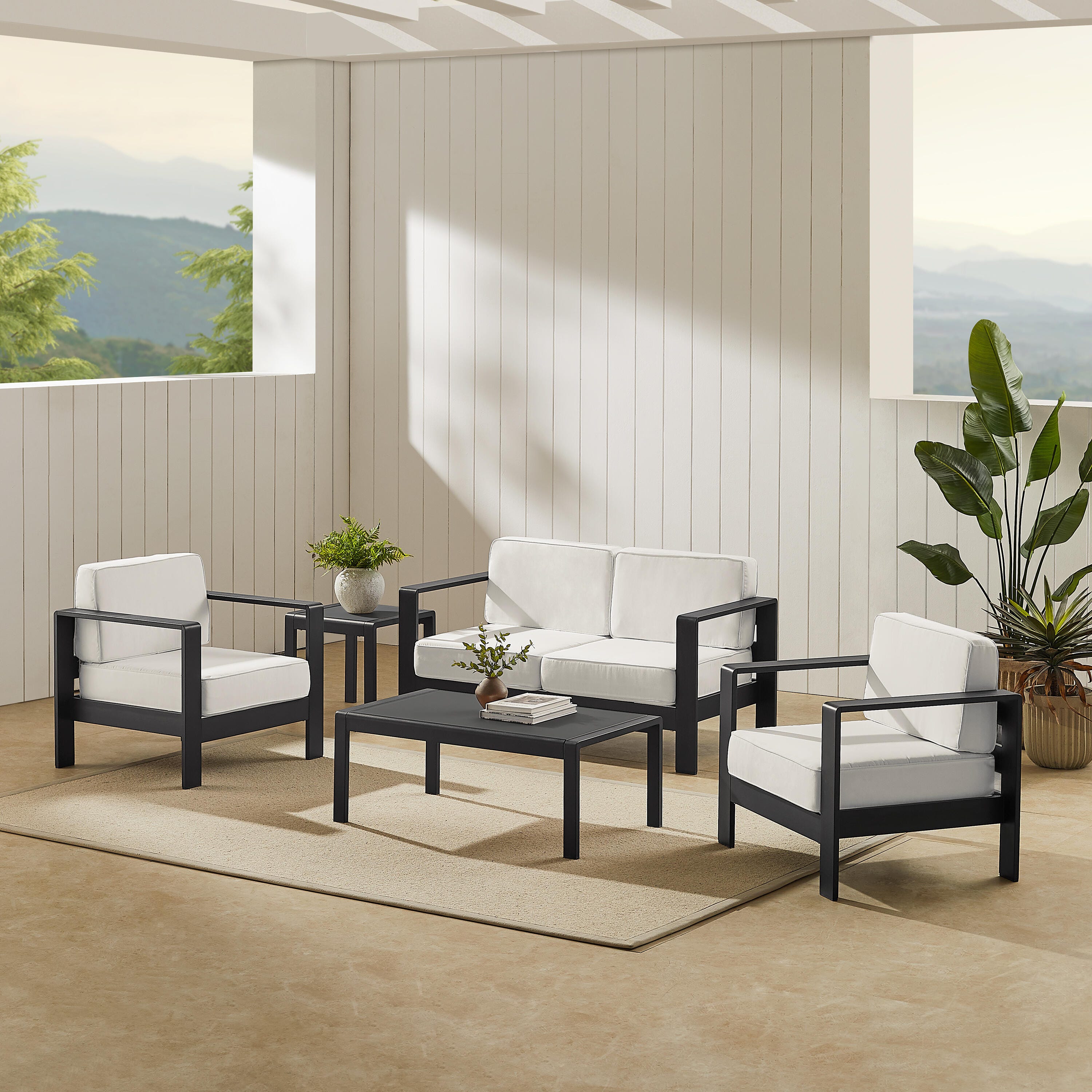 Linon Rosemary Outdoor Conversation Set, Black, rollover