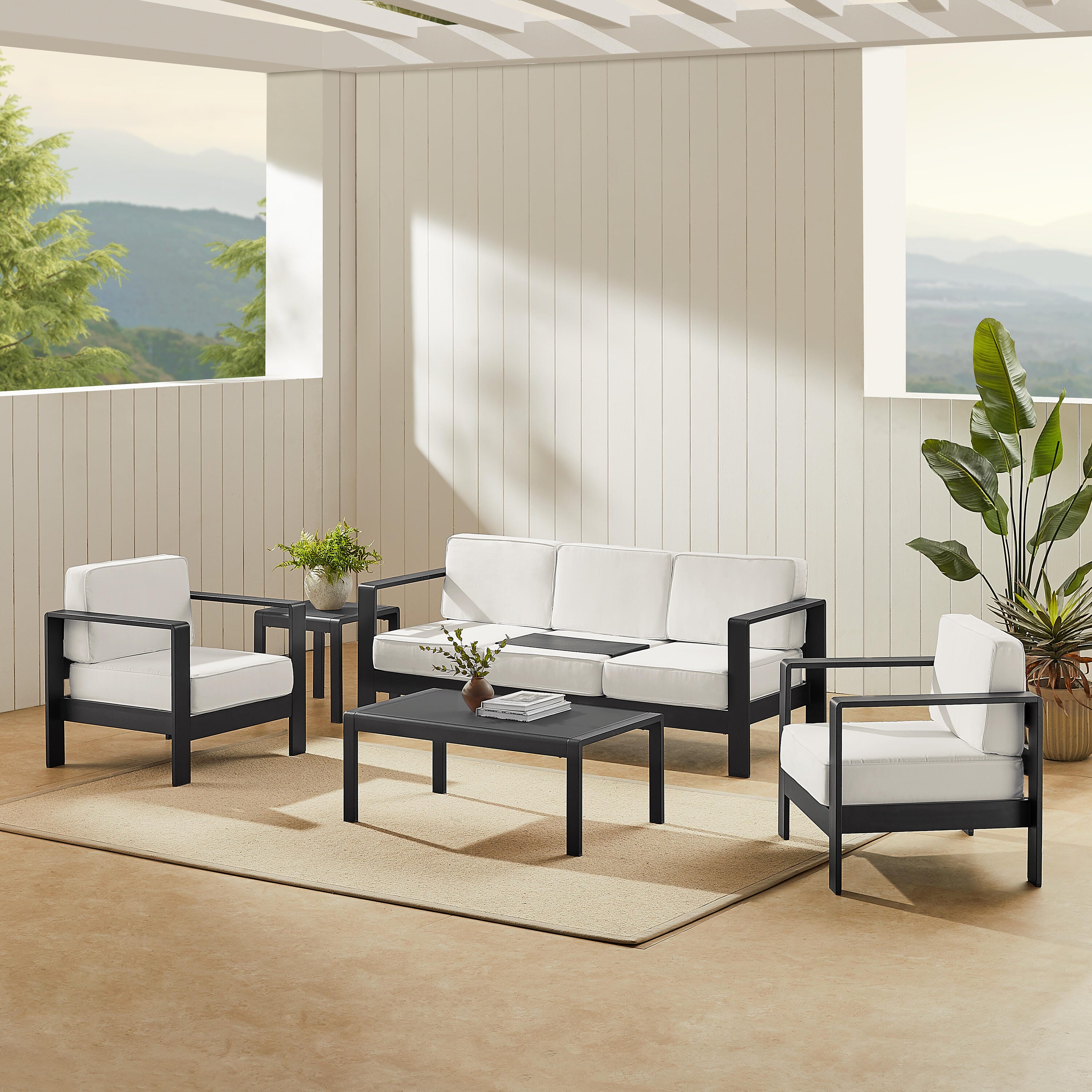 Linon Rosemary Outdoor Conversation Set with Coffee Table, Black, rollover