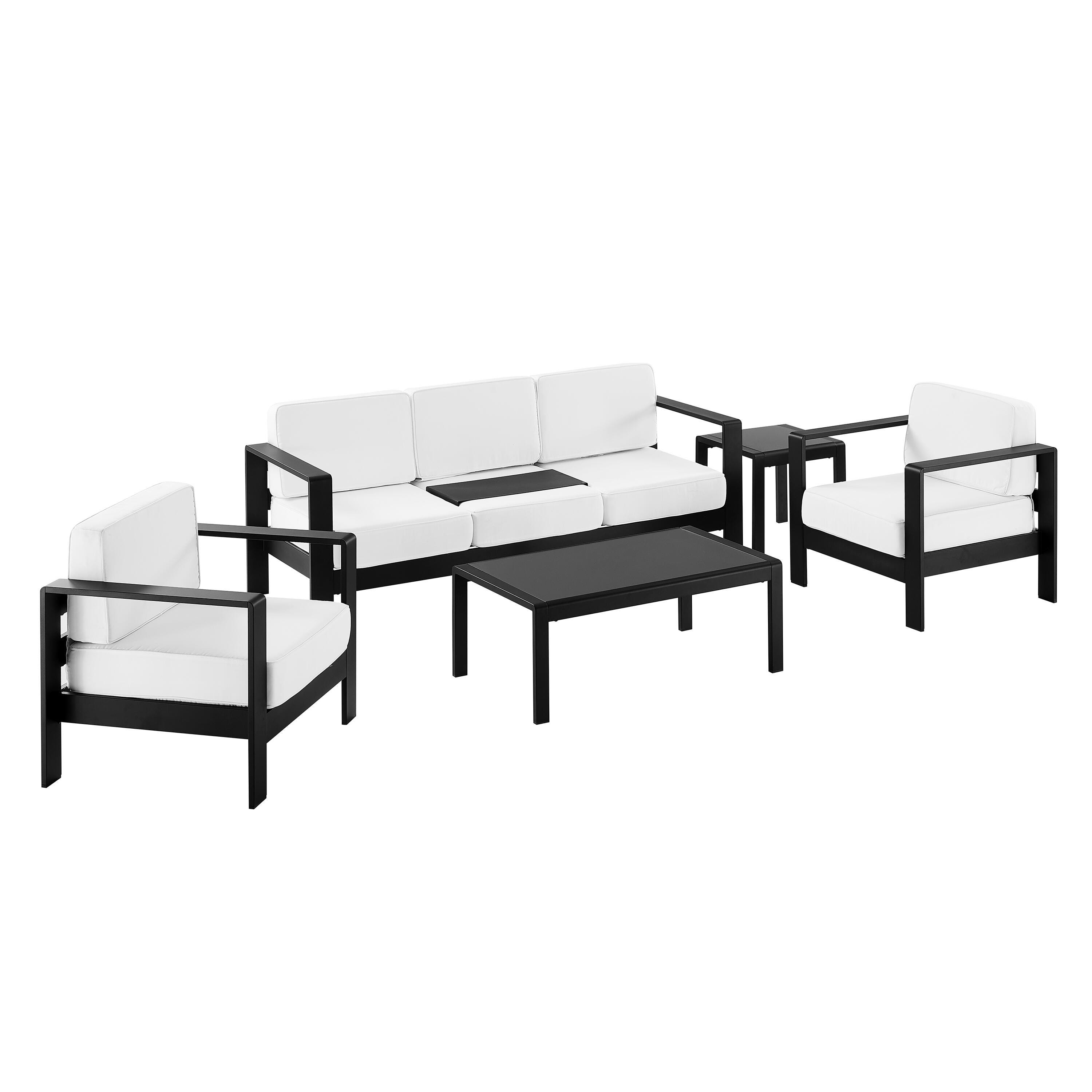 Linon Rosemary Outdoor Conversation Set with Coffee Table, Black, large