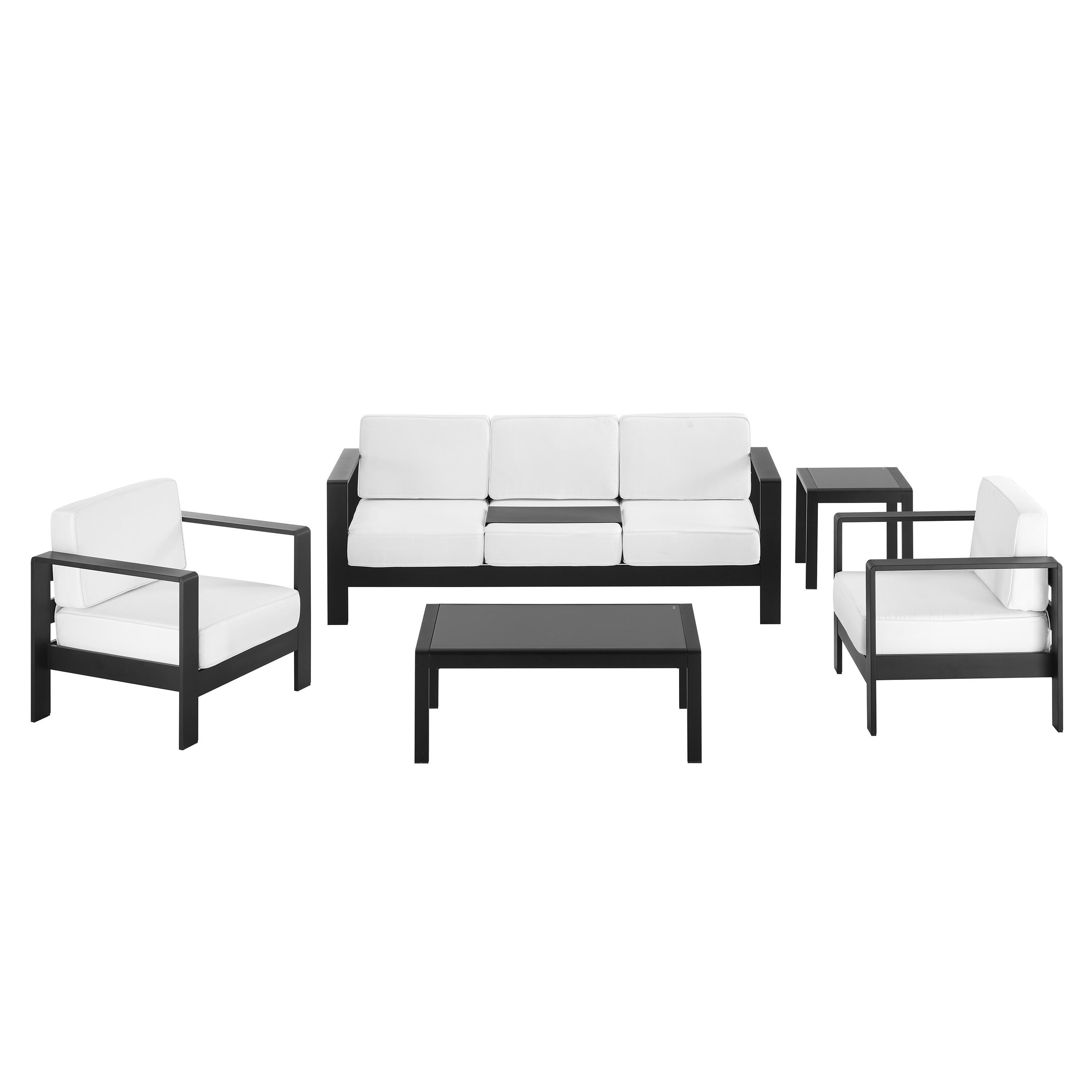 Linon Rosemary Outdoor Conversation Set with Coffee Table, Black, large