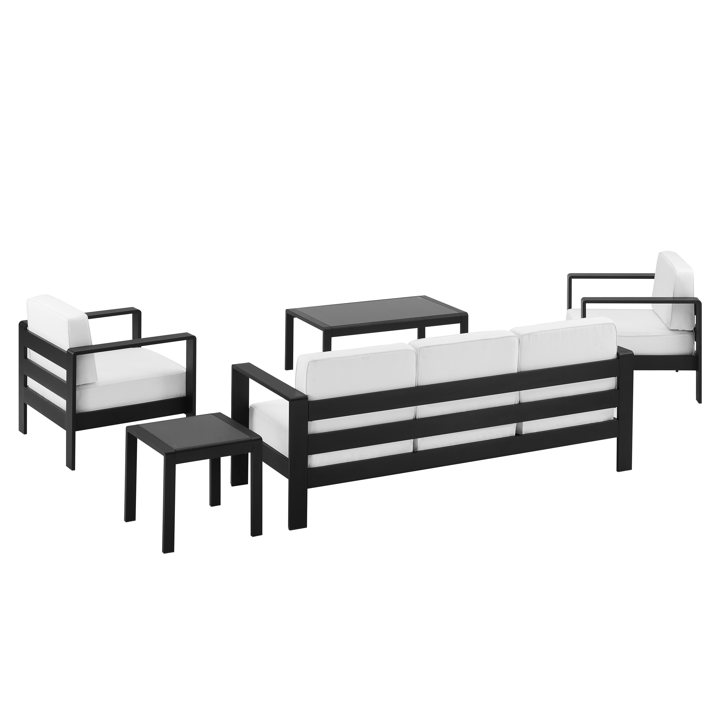 Linon Rosemary Outdoor Conversation Set with Coffee Table, Black, large