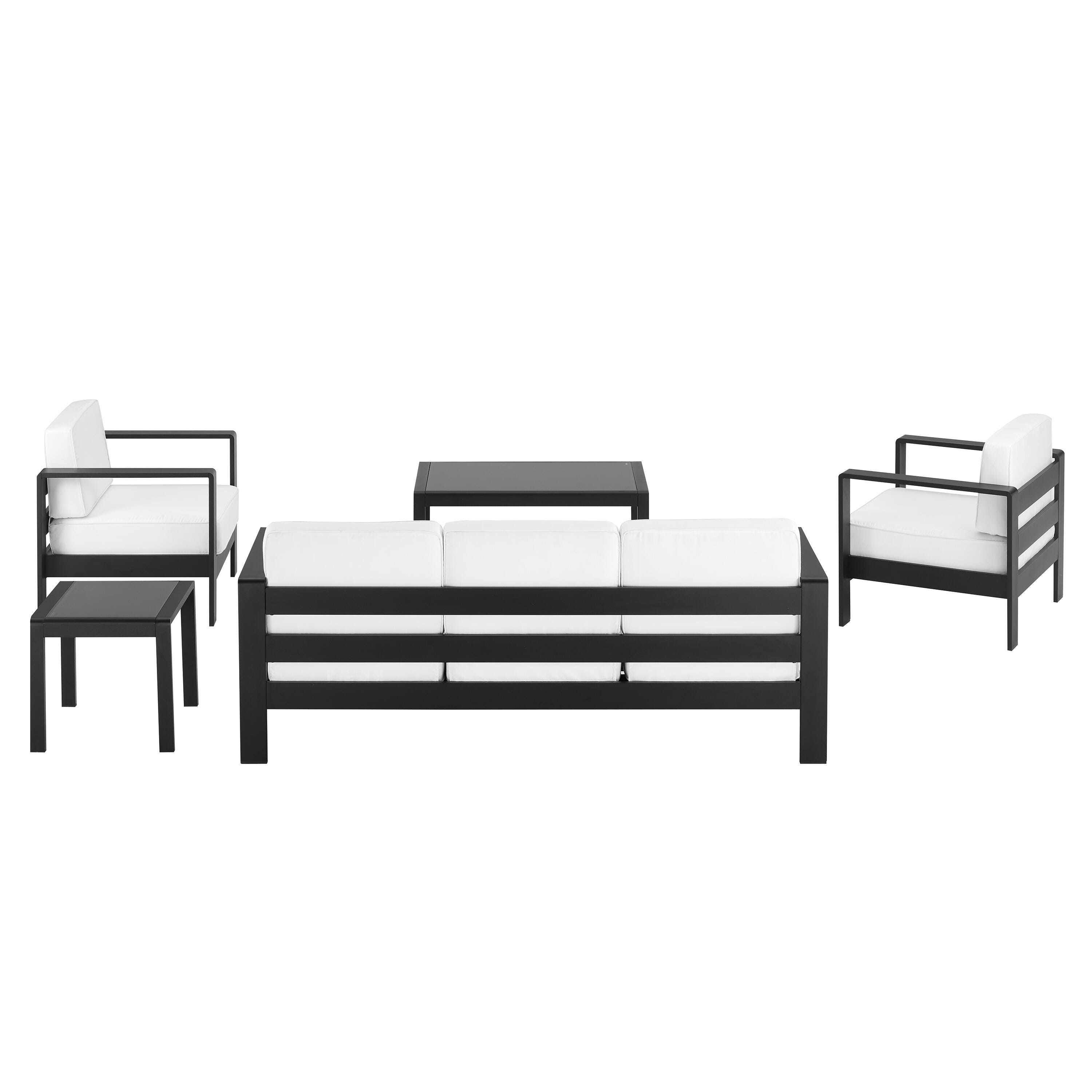 Linon Rosemary Outdoor Conversation Set with Coffee Table, Black, large