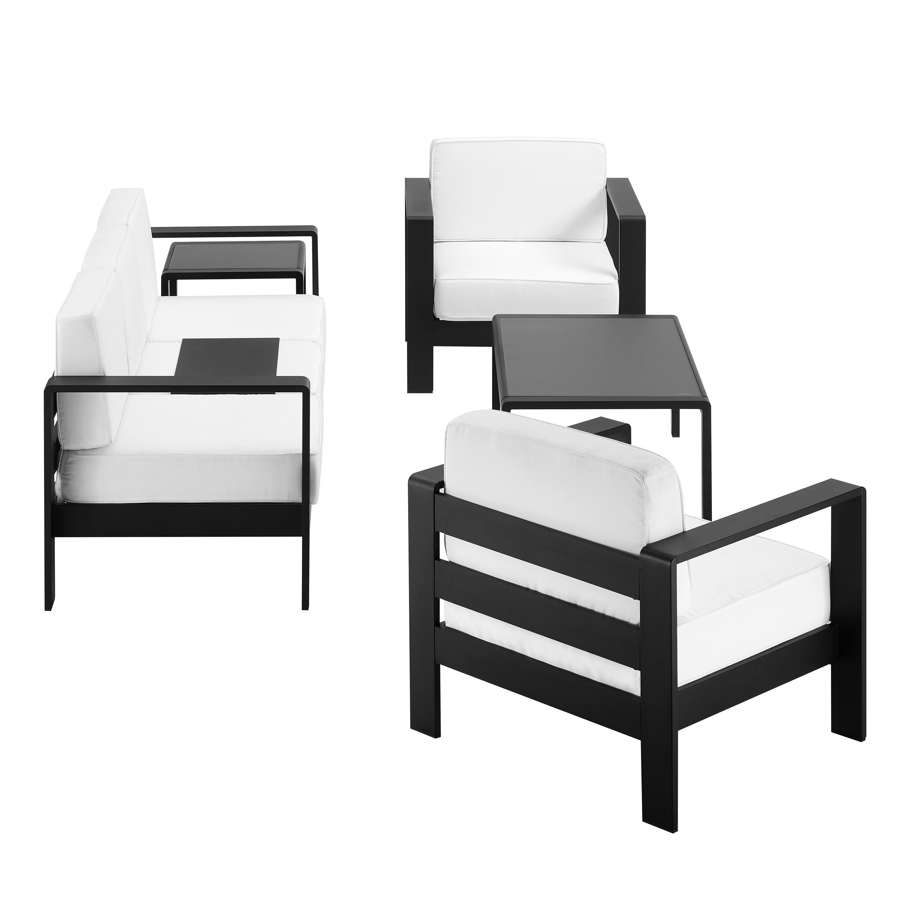 Linon Rosemary Outdoor Conversation Set with Coffee Table, Black, large
