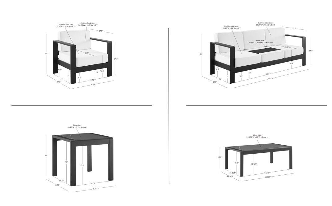 Linon Rosemary Outdoor Conversation Set with Coffee Table, Black, large