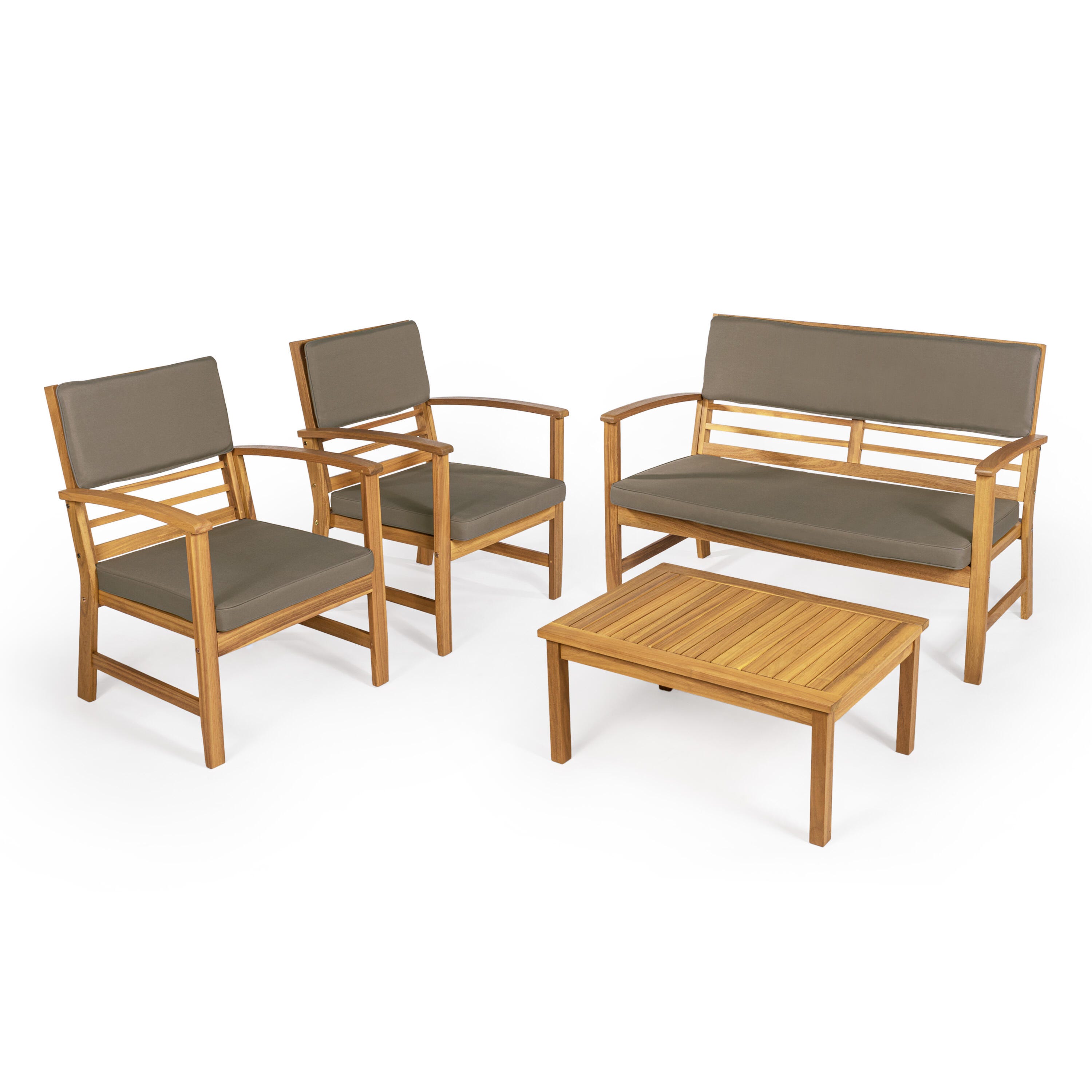 JONATHAN Y Barclay Outdoor Sofa and 2 Chairs with Coffee Table, Gray, large