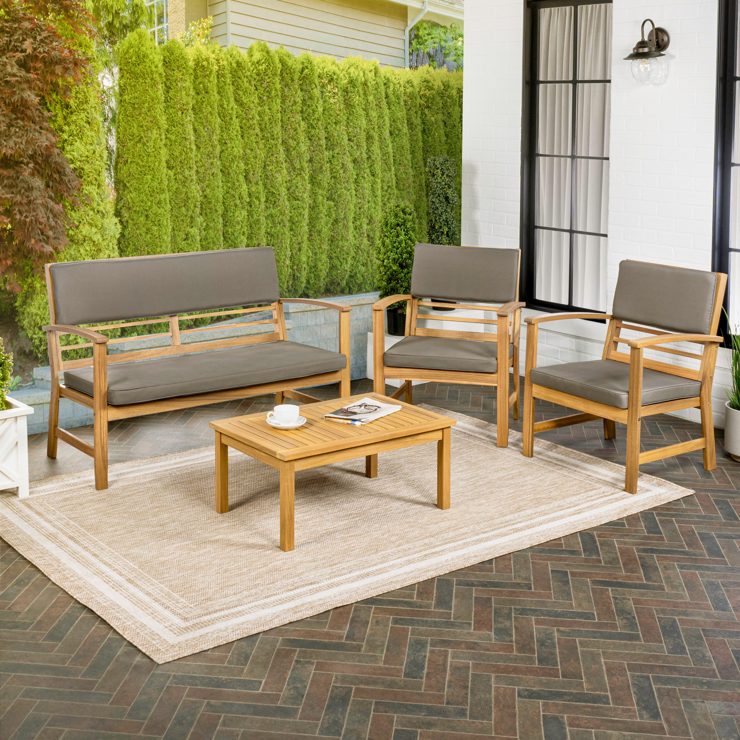 JONATHAN Y Barclay Outdoor Sofa and 2 Chairs with Coffee Table, Gray, large