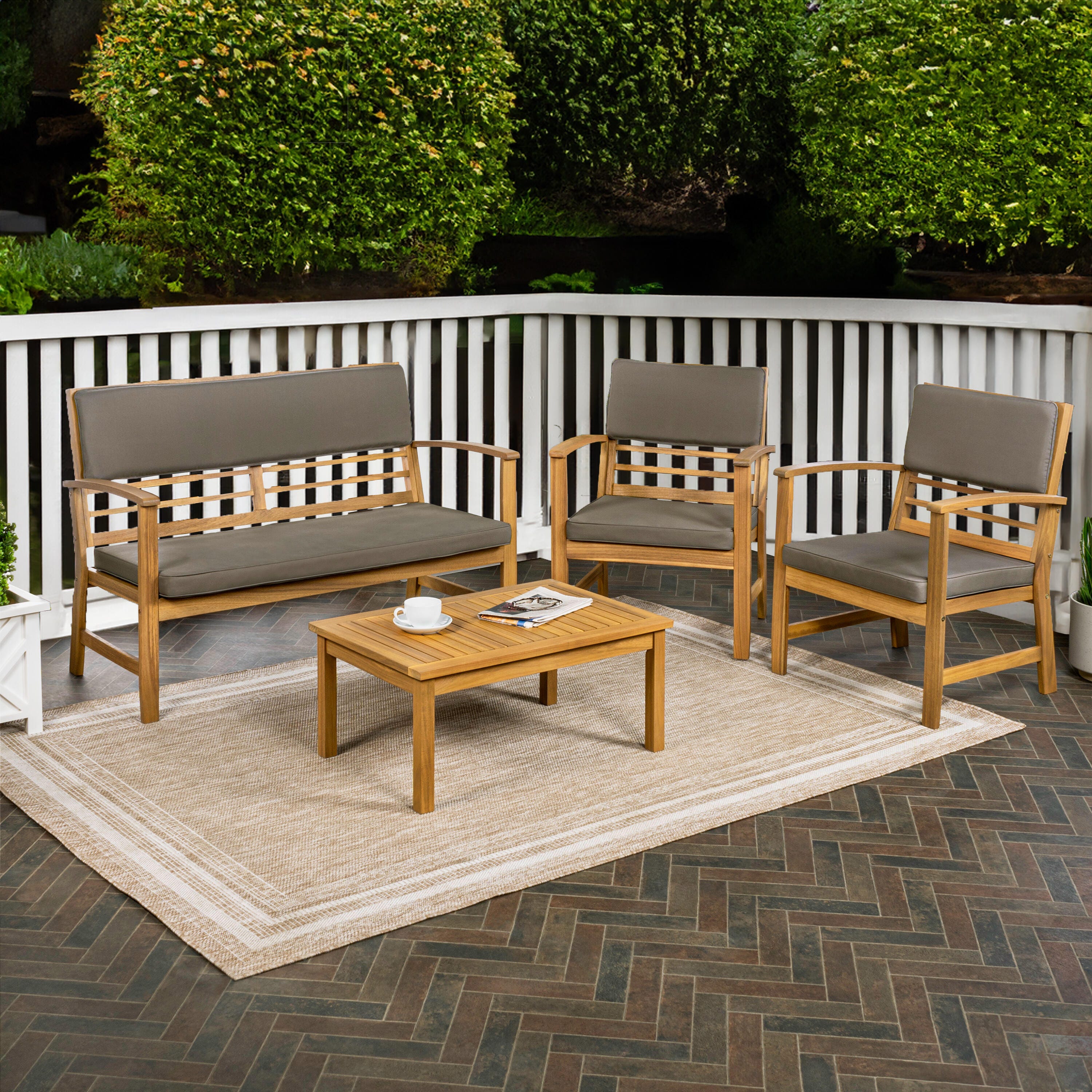 JONATHAN Y Barclay Outdoor Sofa and 2 Chairs with Coffee Table, Gray, large