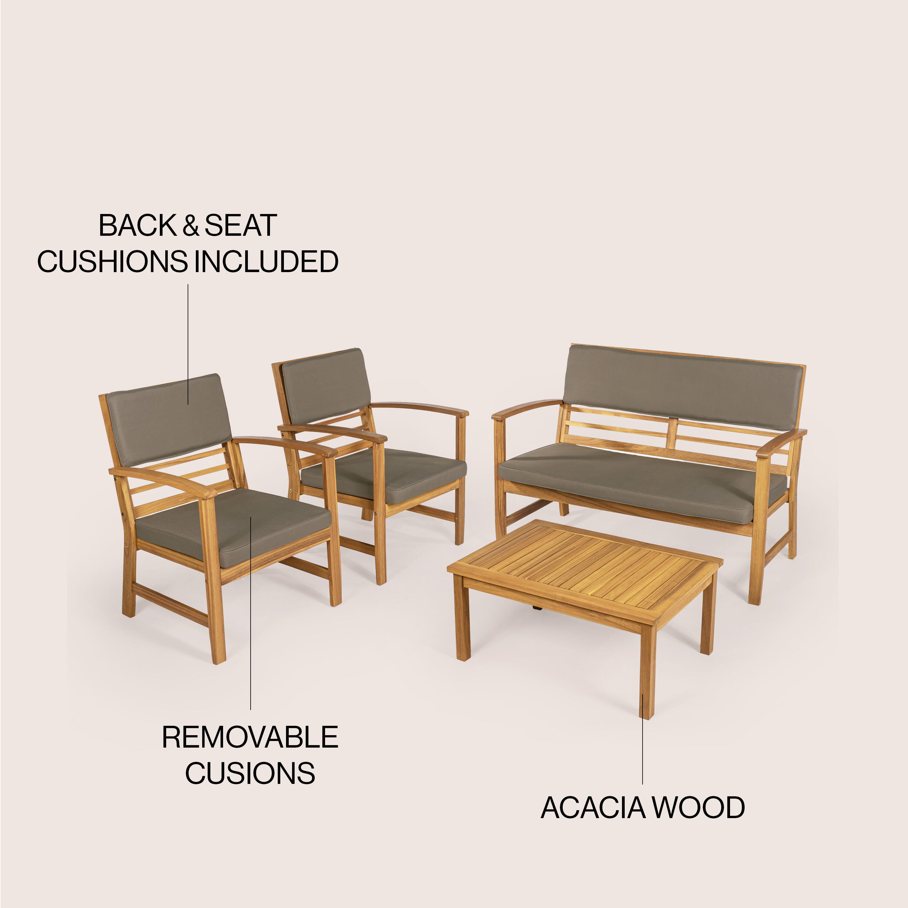 JONATHAN Y Barclay Outdoor Sofa and 2 Chairs with Coffee Table, Gray, large