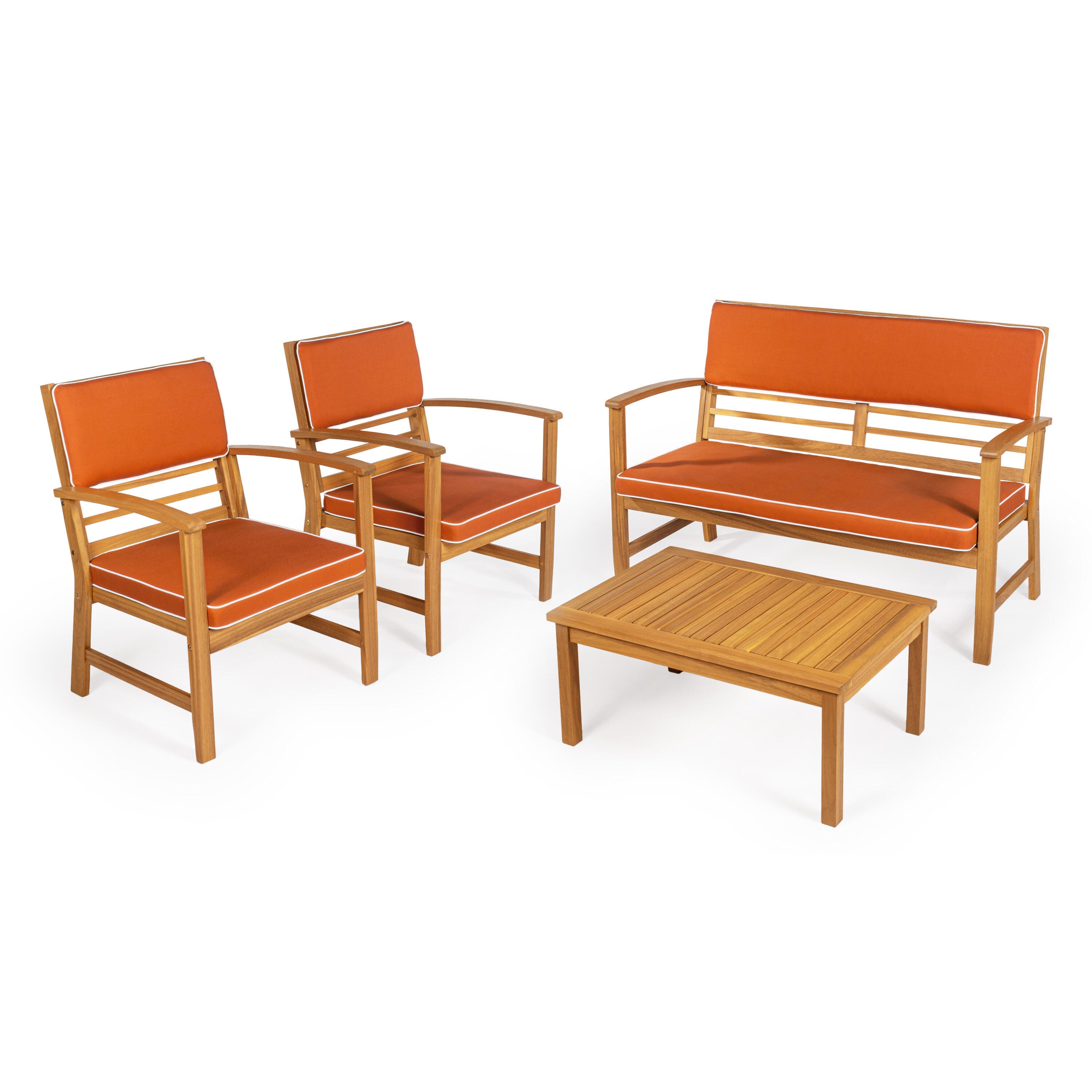 JONATHAN Y Barclay Outdoor Sofa and 2 Chairs with Coffee Table, Orange, large