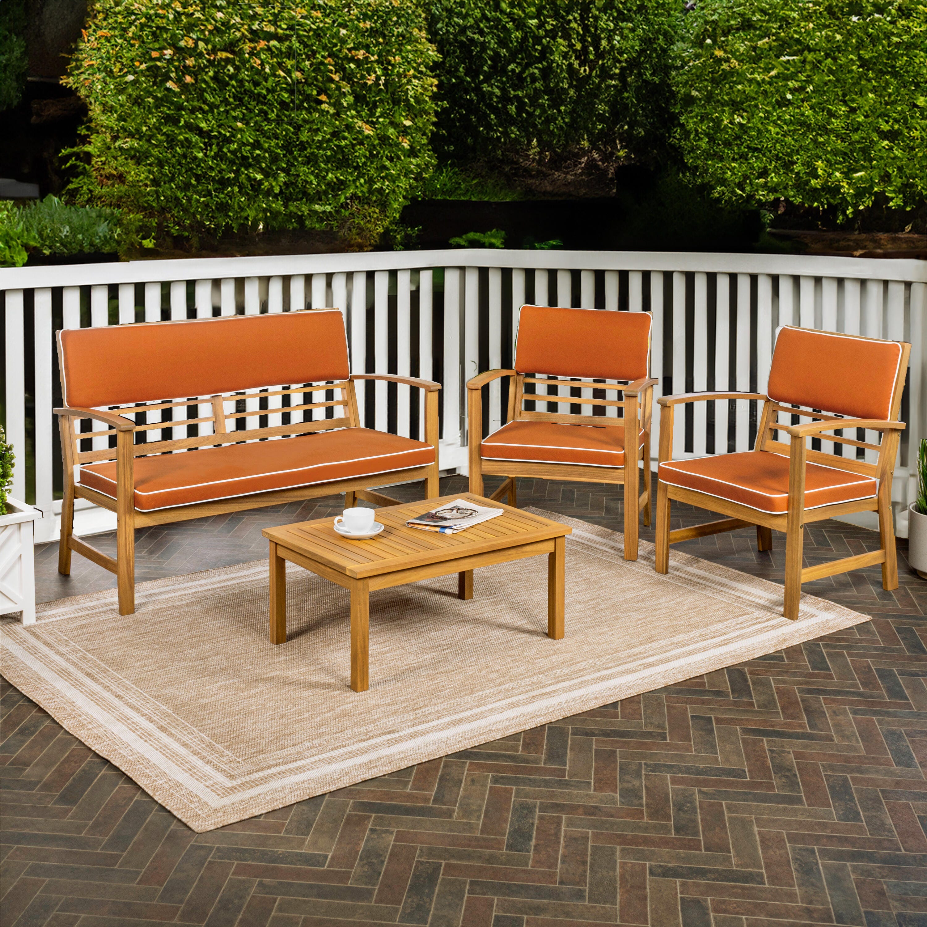 JONATHAN Y Barclay Outdoor Sofa and 2 Chairs with Coffee Table, Orange, large