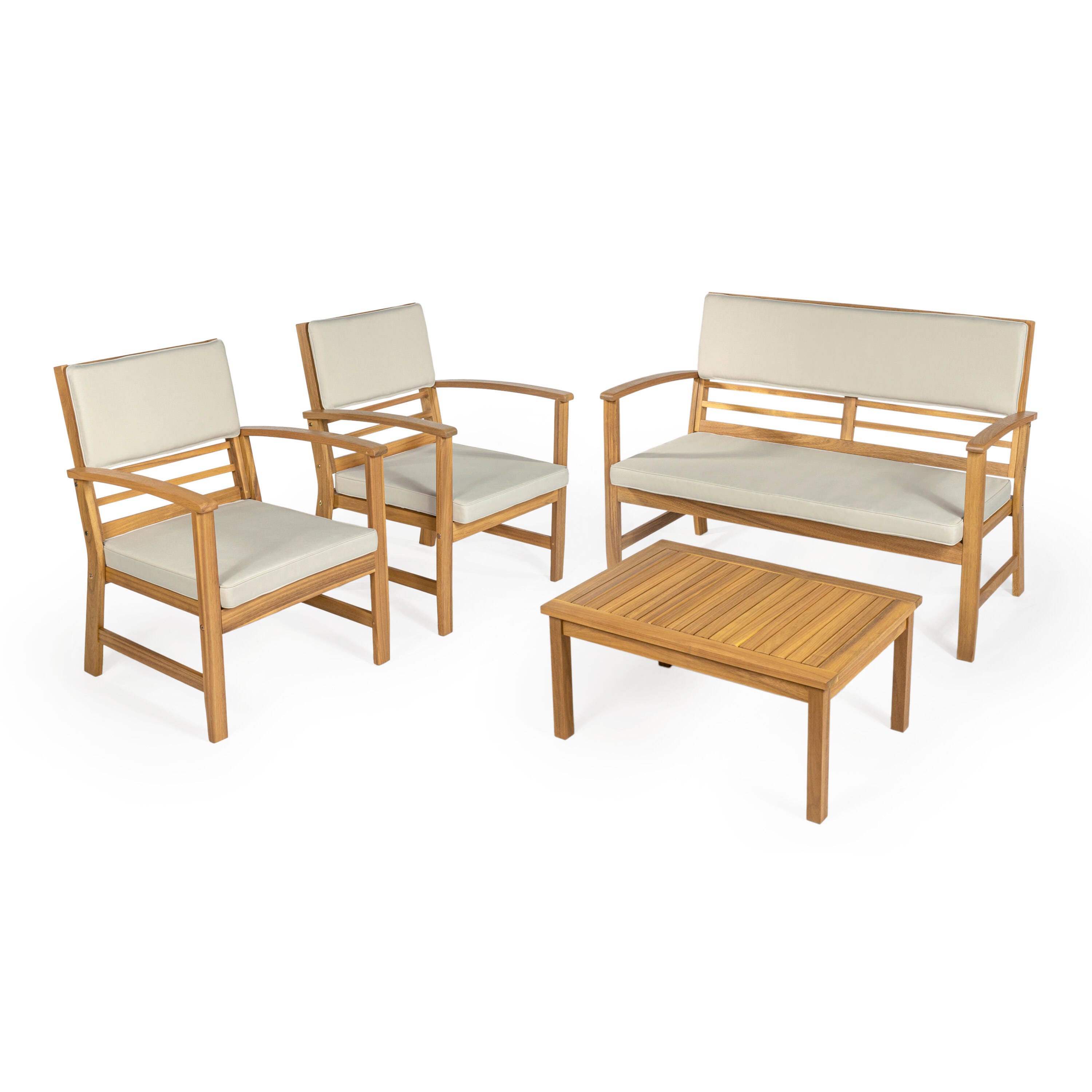JONATHAN Y Barclay Outdoor Sofa and 2 Chairs with Coffee Table, Tan, large