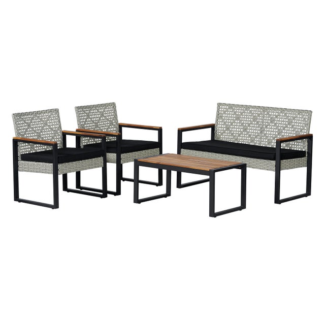 Jonathan Y Wilder Outdoor Sofa and 2 Chairs with Coffee Table