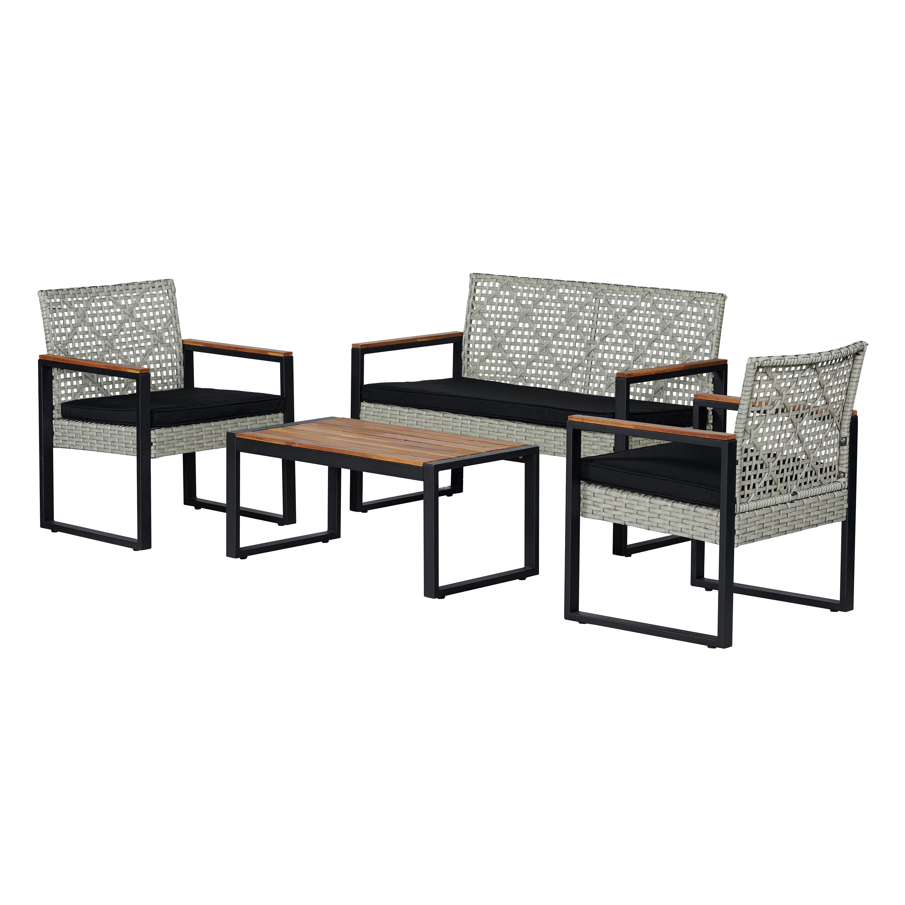 JONATHAN Y Wilder Outdoor Sofa and 2 Chairs with Coffee Table, , large