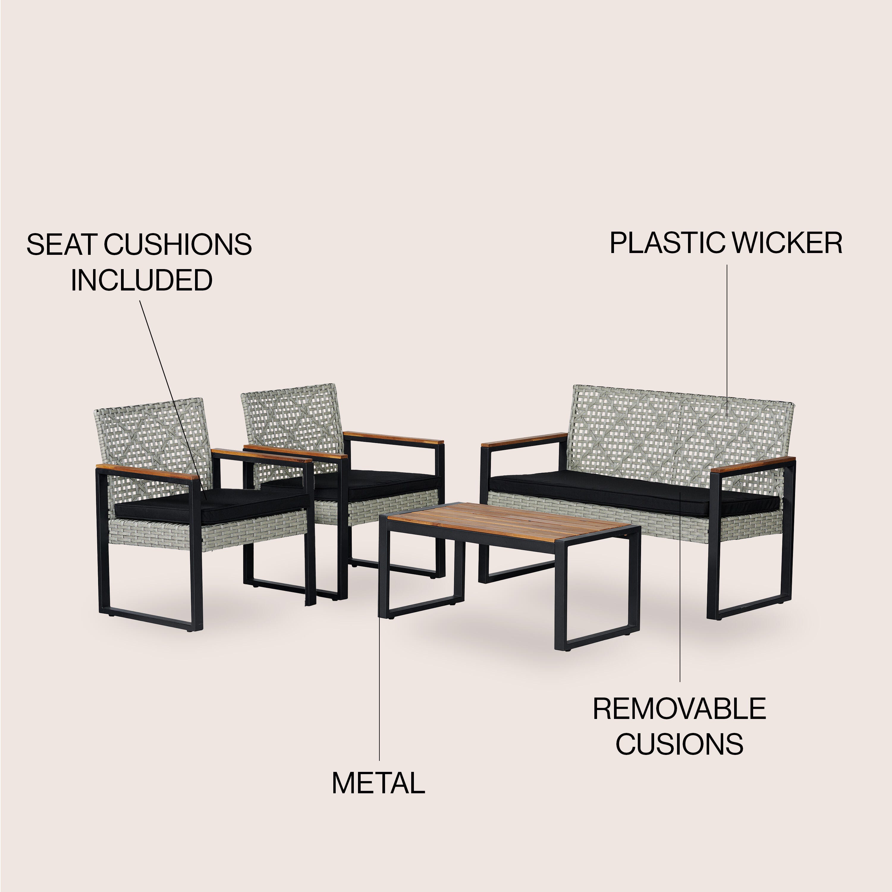 JONATHAN Y Wilder Outdoor Sofa and 2 Chairs with Coffee Table, , large