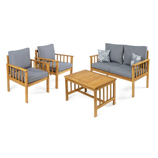 Jonathan Y Everly Outdoor Sofa and 2 Chairs with Coffee Table