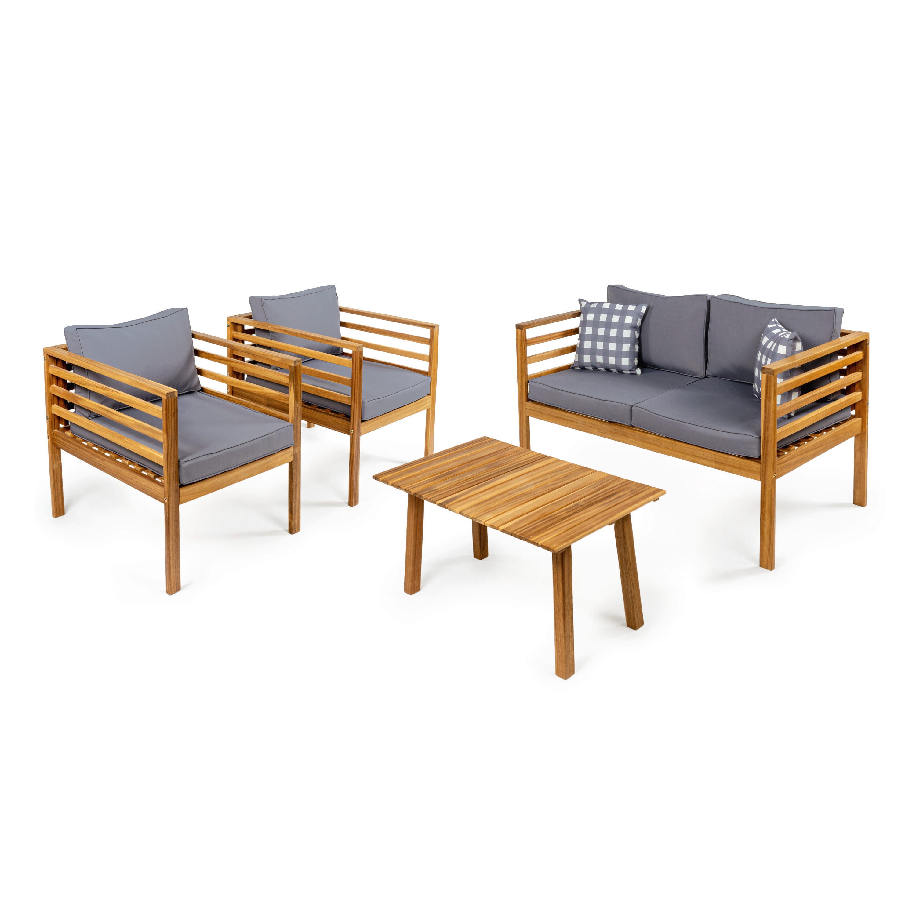 JONATHAN Y Thom Outdoor Sofa and 2 Chairs with Coffee Table, Gray, large