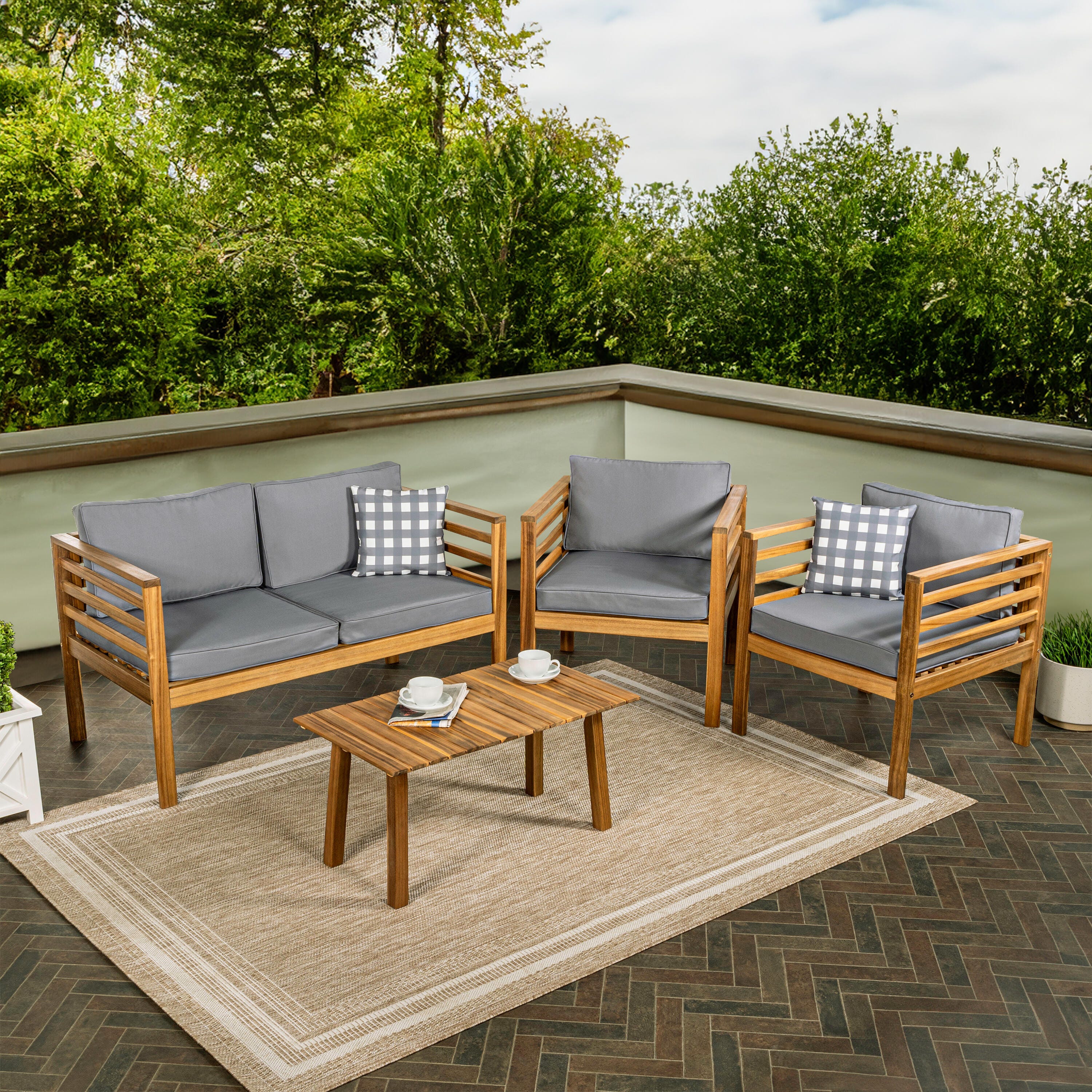 Jonathan Y Thom Outdoor Sofa and 2 Chairs with Coffee Table | Ashley