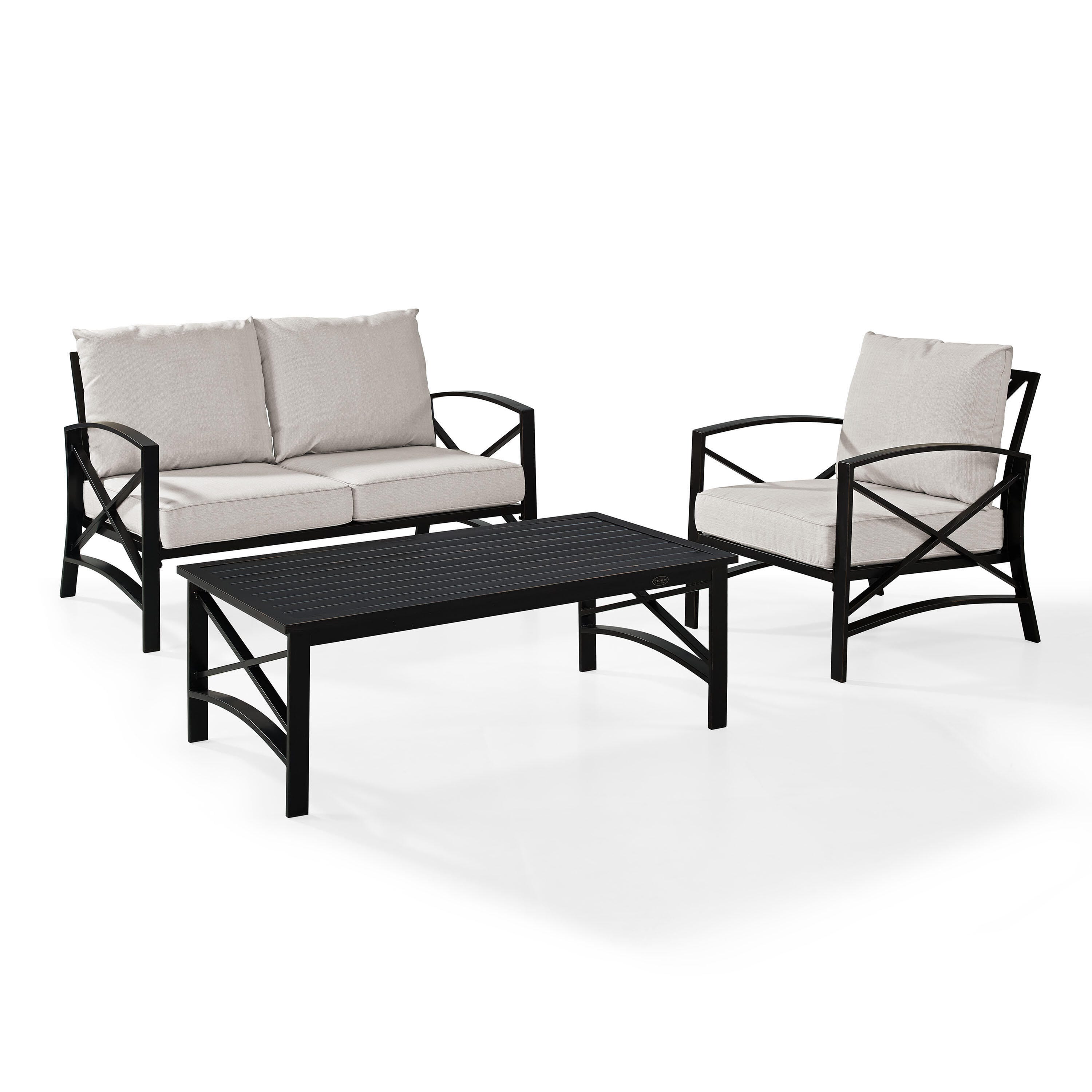 Crosley Furniture Kaplan Outdoor Loveseat and Lounge Chair with Coffee Table, Oatmeal, large