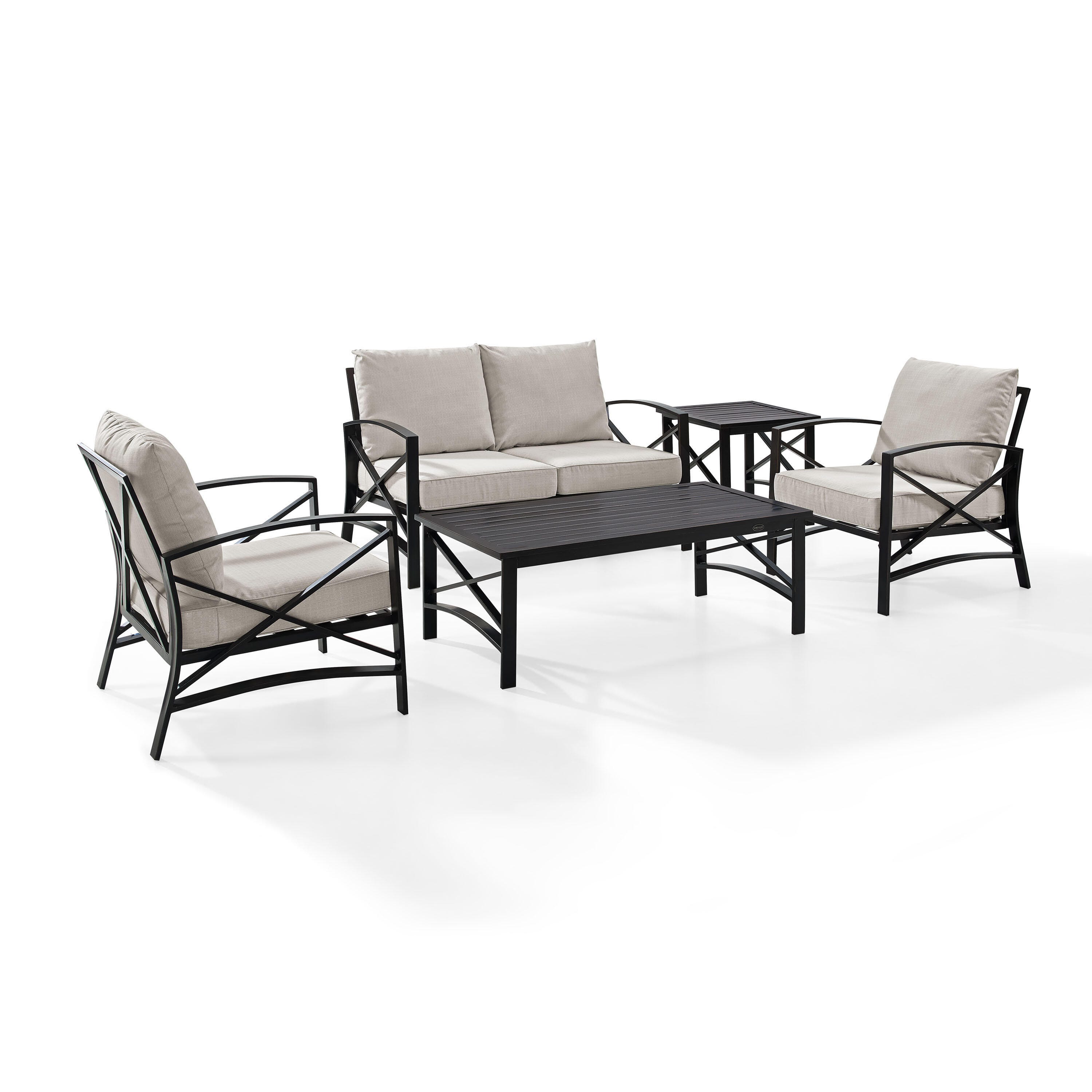 Crosley Furniture Kaplan Outdoor Conversation Set with Fire Pit Table, Oatmeal, large