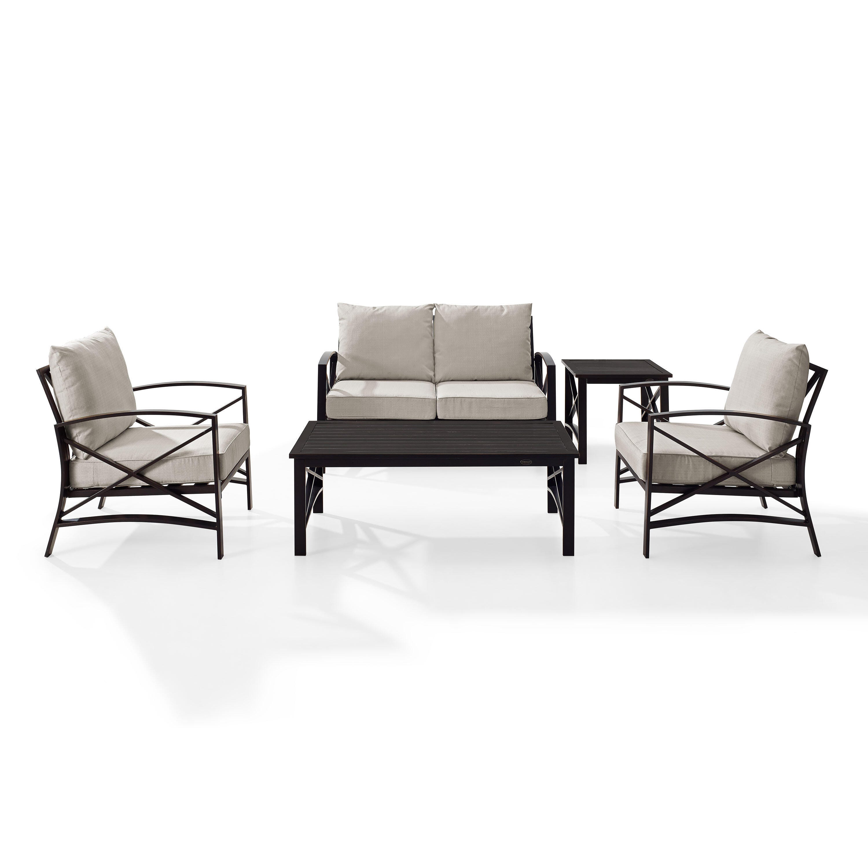 Crosley Furniture Kaplan Outdoor Conversation Set with Fire Pit Table, Oatmeal, large