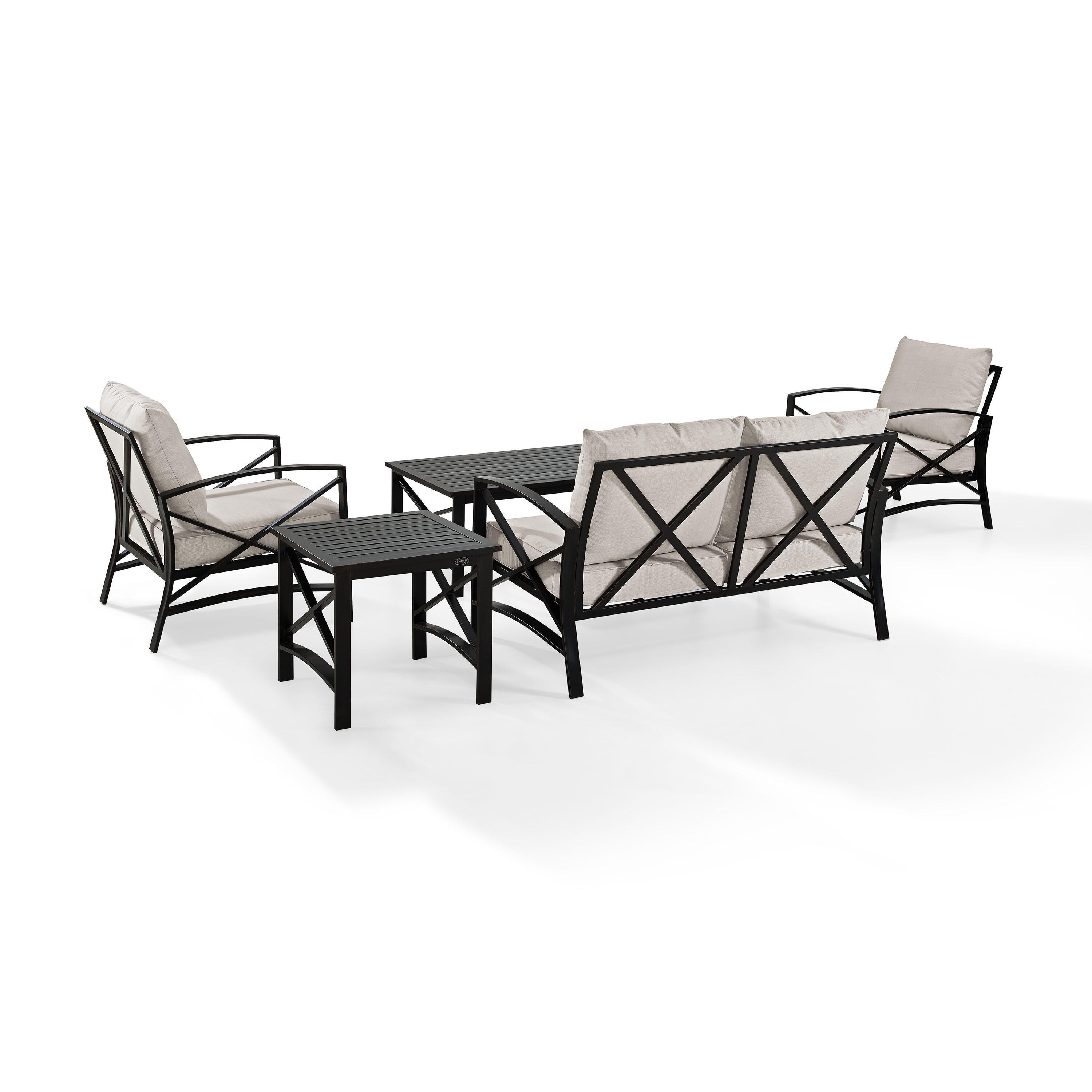 Crosley Furniture Kaplan Outdoor Conversation Set with Fire Pit Table, Oatmeal, large