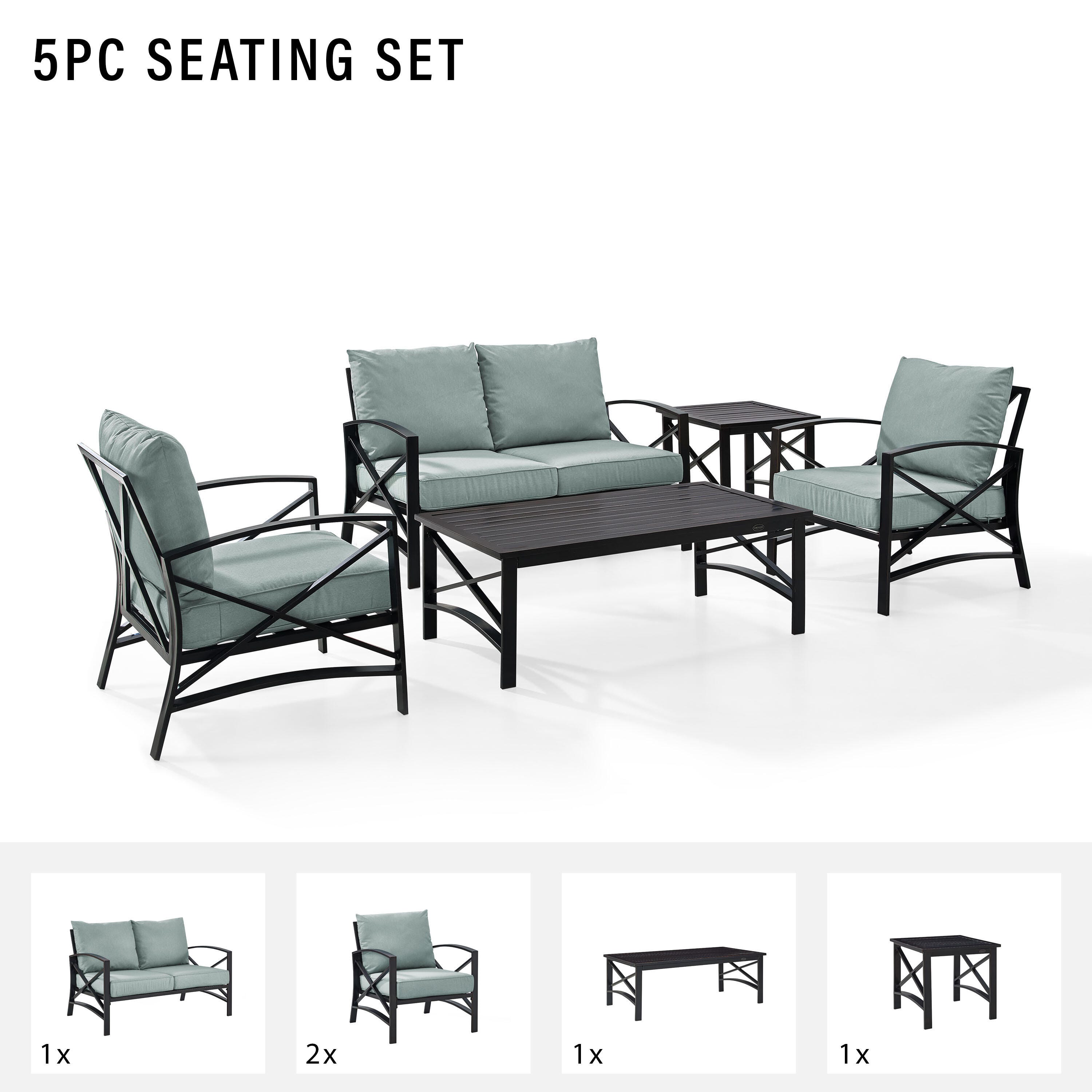 Crosley Furniture Kaplan Outdoor Conversation Set with Fire Pit Table, Mist, large