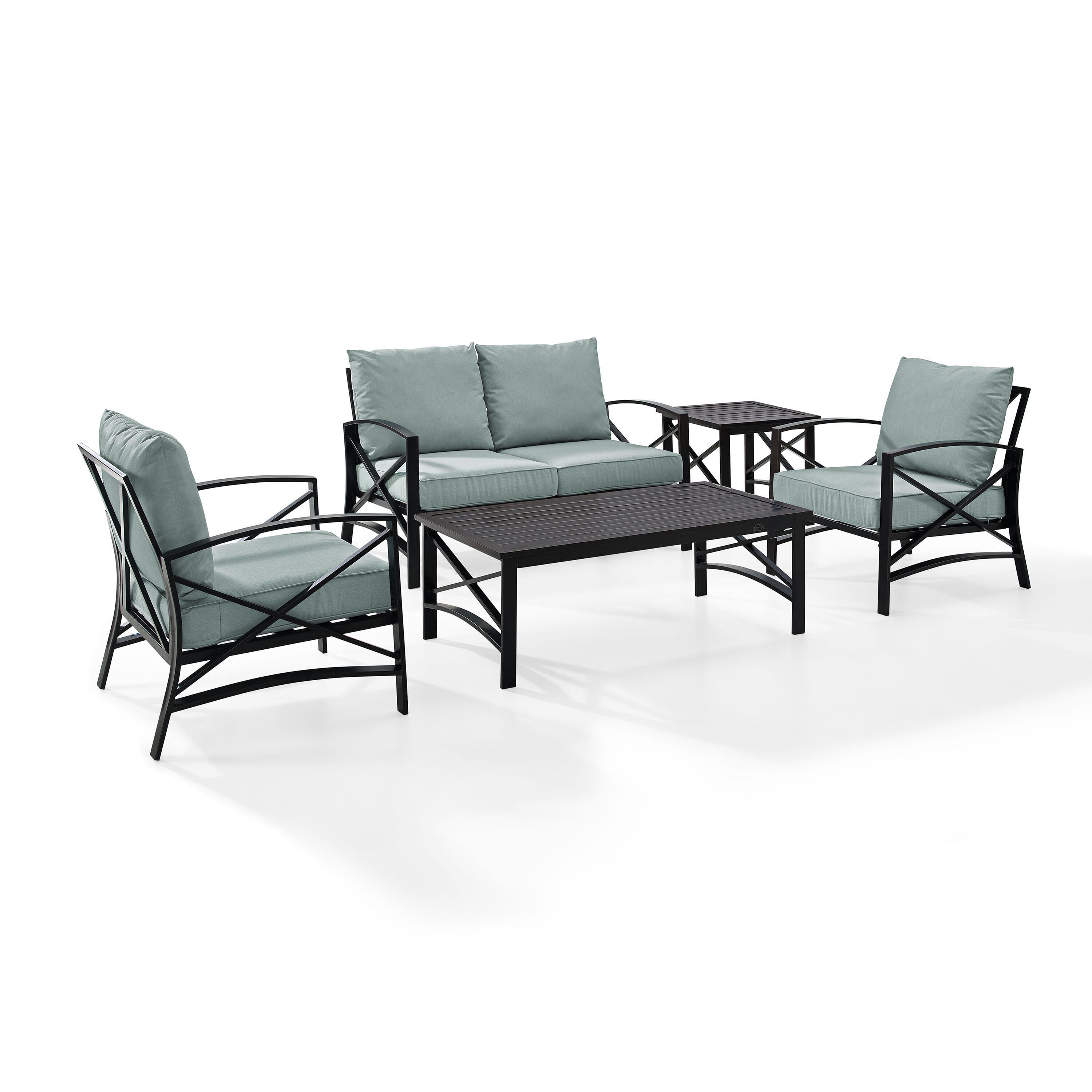 Crosley Furniture Kaplan Outdoor Conversation Set with Fire Pit Table, Mist, large