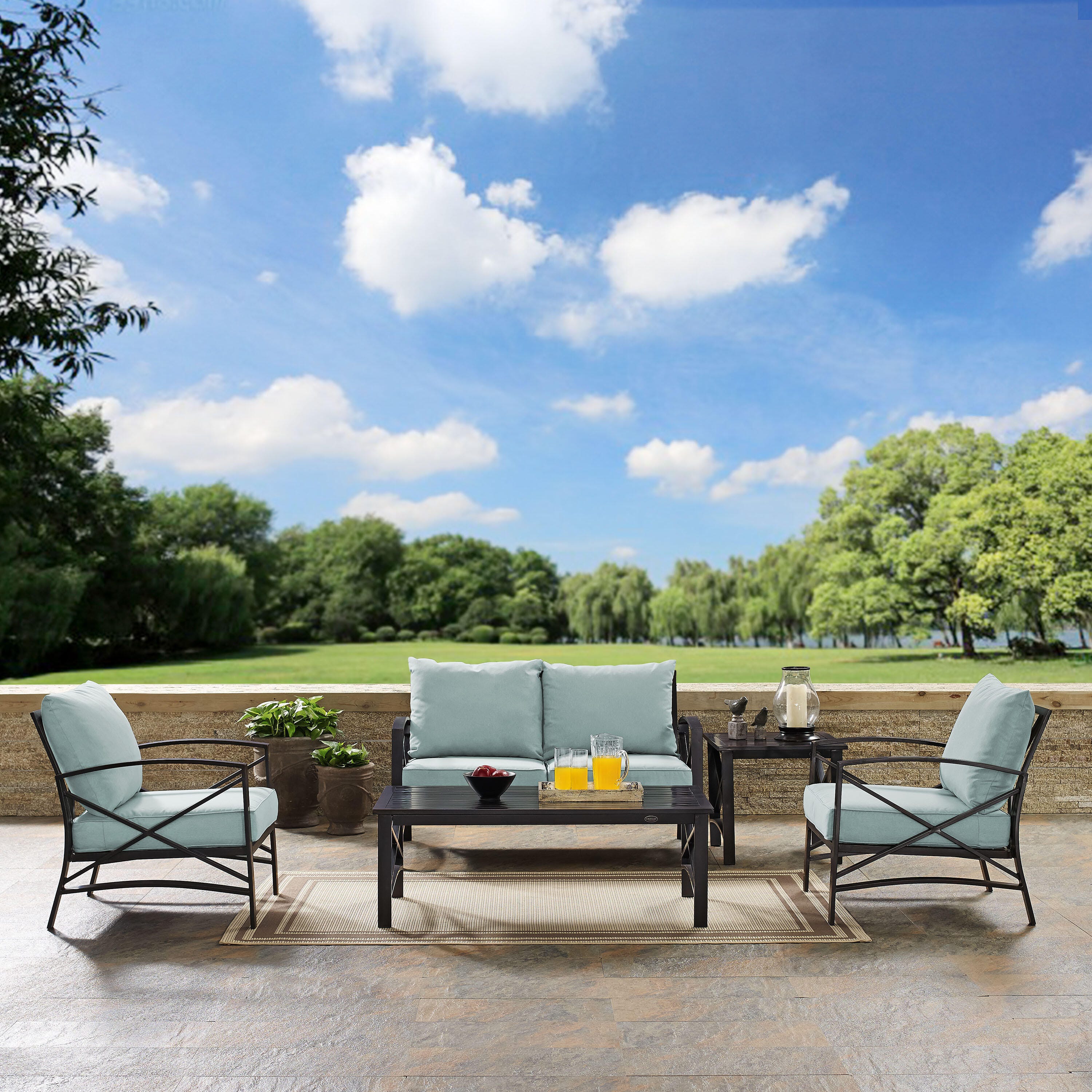 Crosley Furniture Kaplan Outdoor Conversation Set with Fire Pit Table, Mist, large