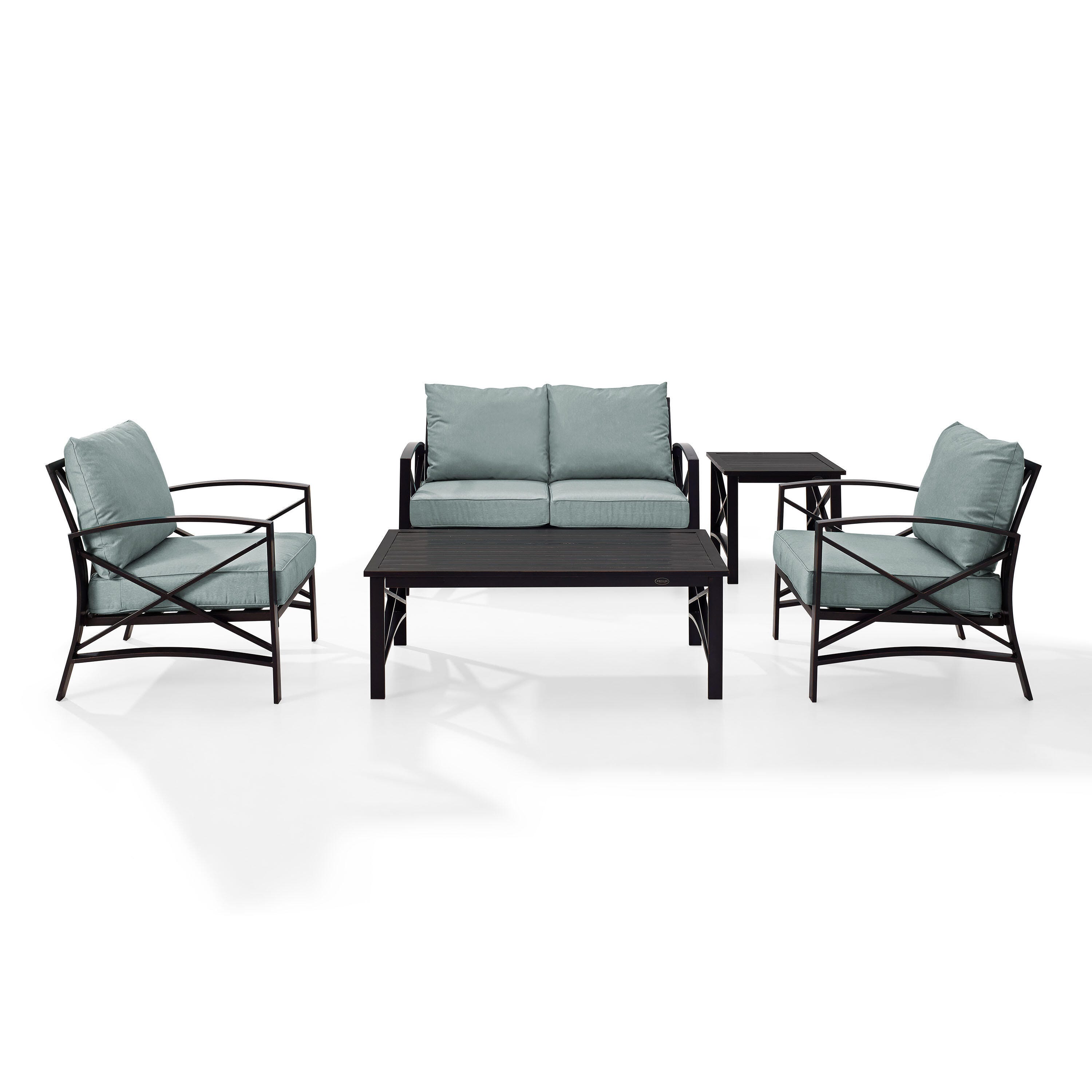 Crosley Furniture Kaplan Outdoor Conversation Set with Fire Pit Table, Mist, large