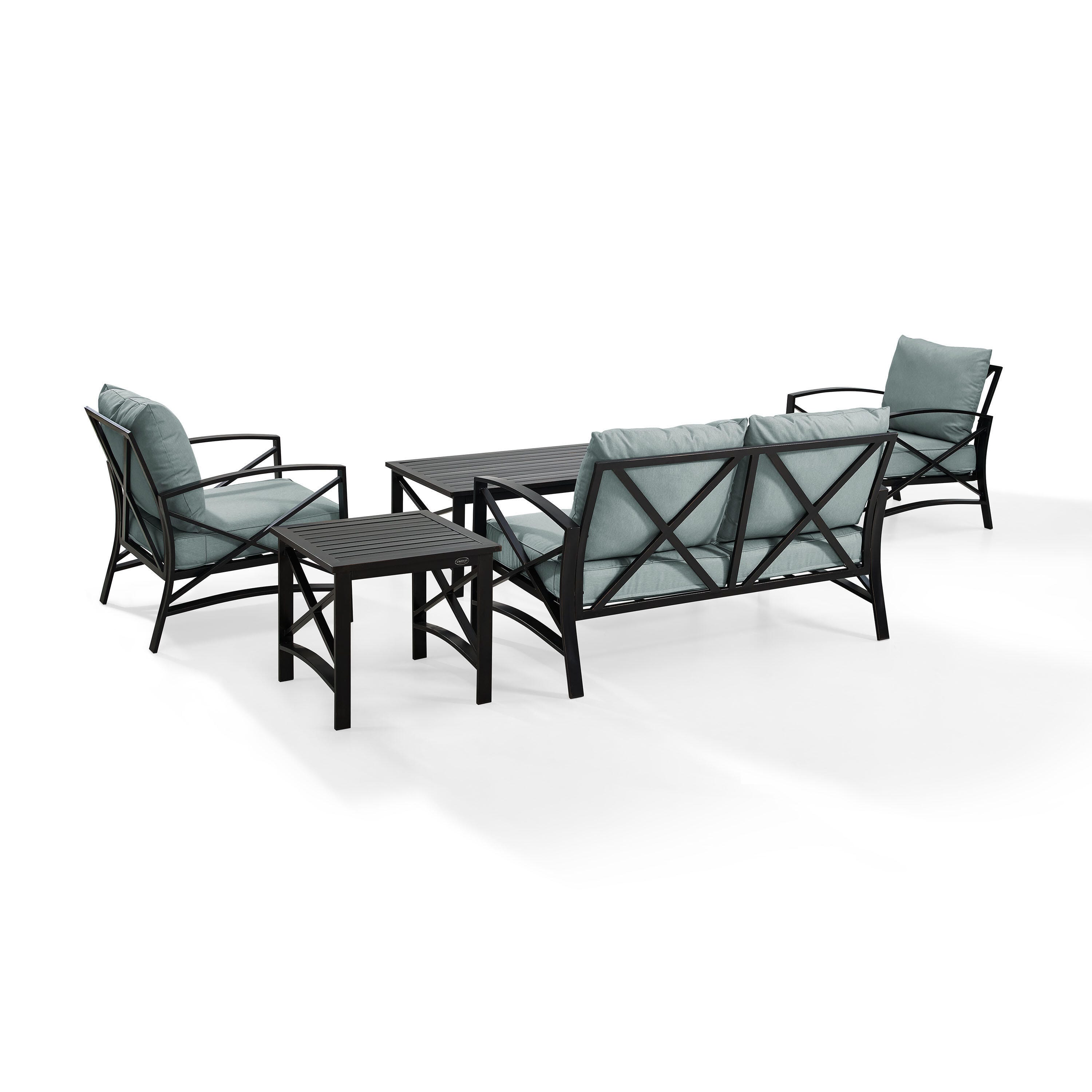 Crosley Furniture Kaplan Outdoor Conversation Set with Fire Pit Table, Mist, large