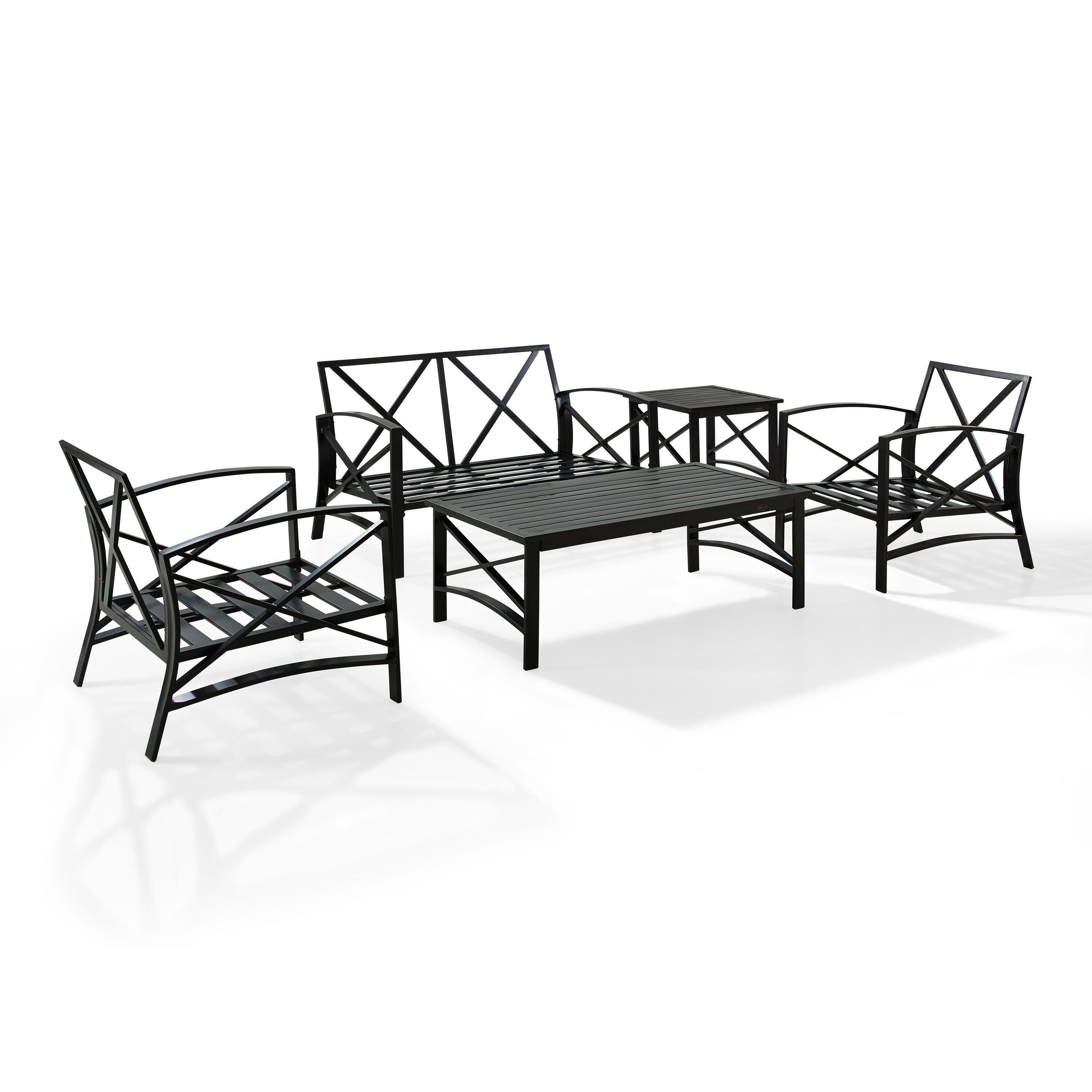 Crosley Furniture Kaplan Outdoor Conversation Set with Fire Pit Table, Mist, large