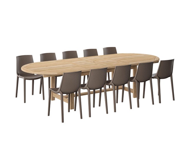 Lanikai Outdoor Extendable Dining Table and 10 Chairs