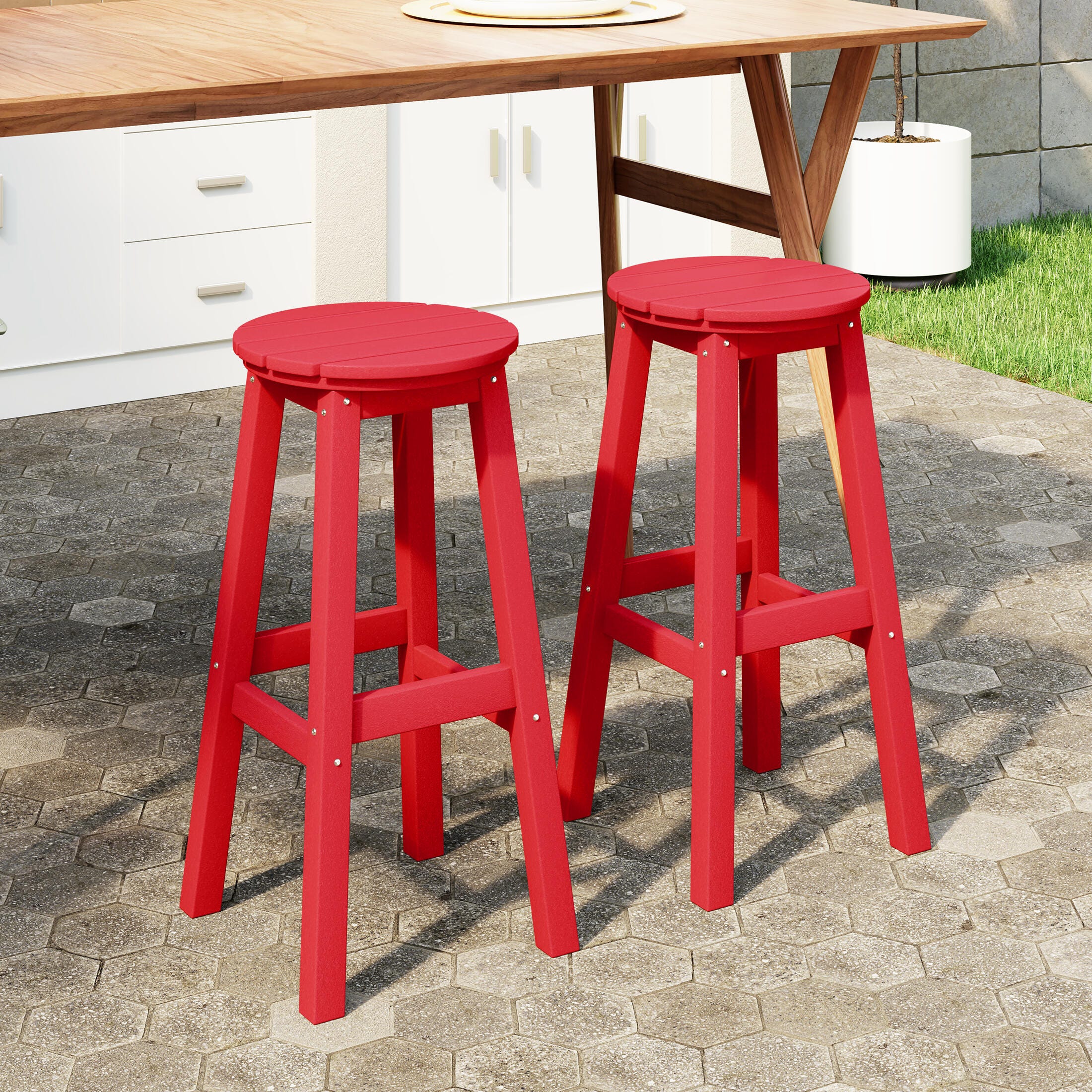Westin Furniture Otto Outdoor Round Bar Stool (Set of 2), Red, rollover