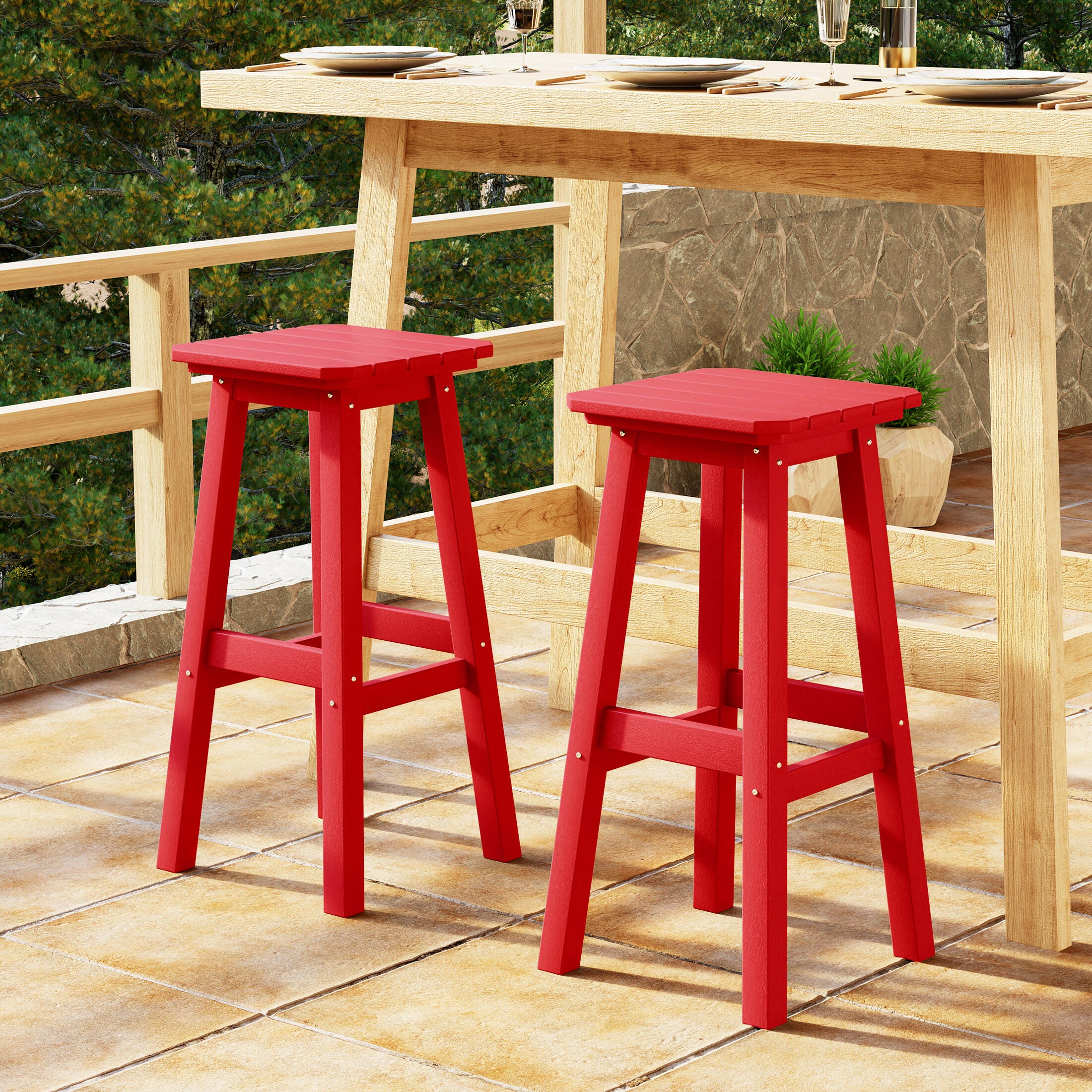 Westin Furniture Otto Outdoor Square Bar Stool (Set of 2), Red, rollover