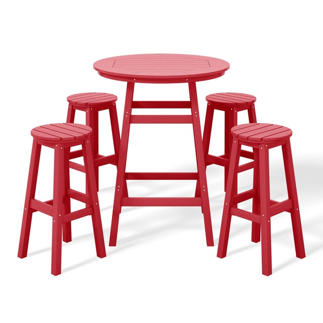 Westin Furniture Otto Outdoor Bar Height Bar Table and 4 Bar Stools, Red