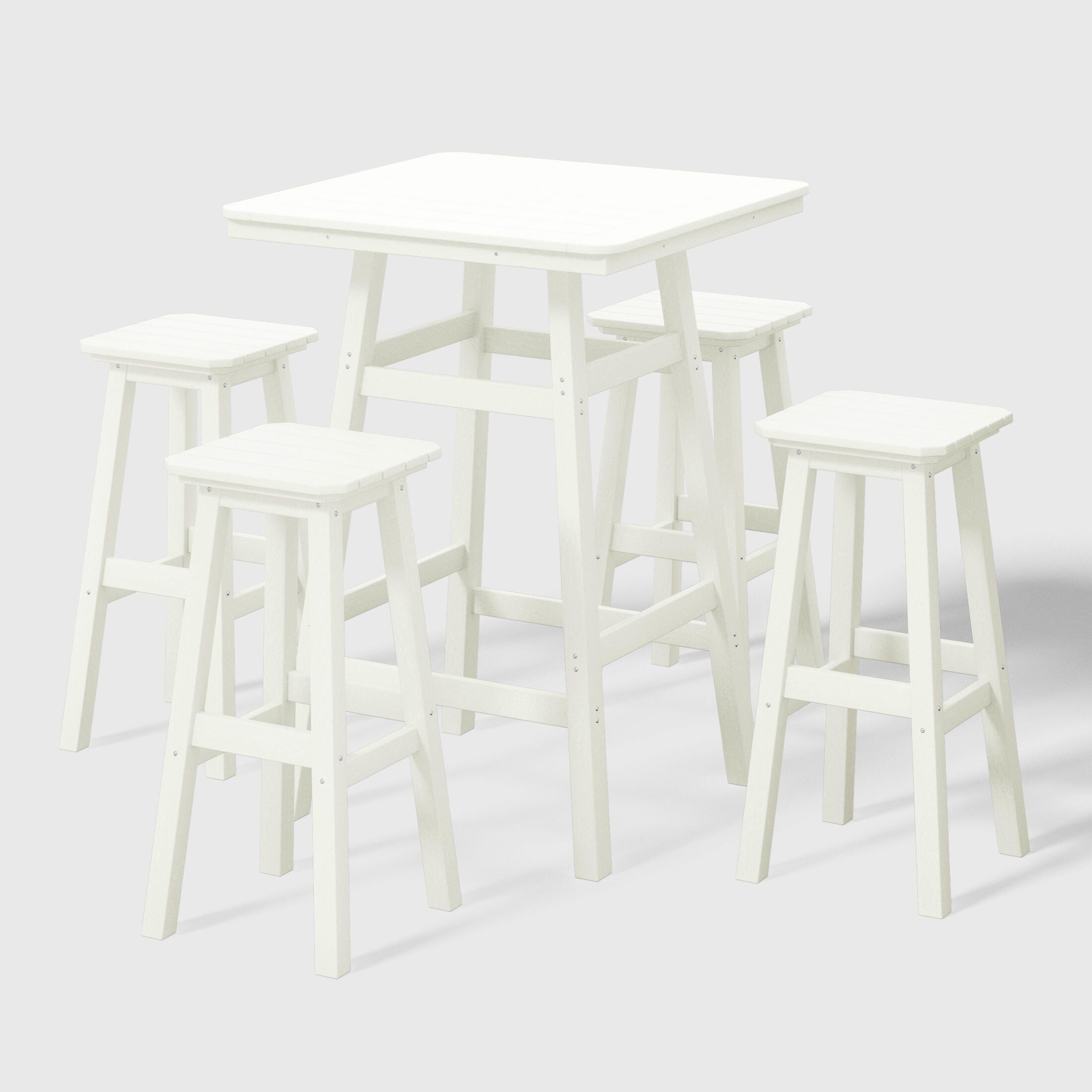 Westin Furniture Otto Outdoor Square Bar Table and 4 Bar Stools, White, large