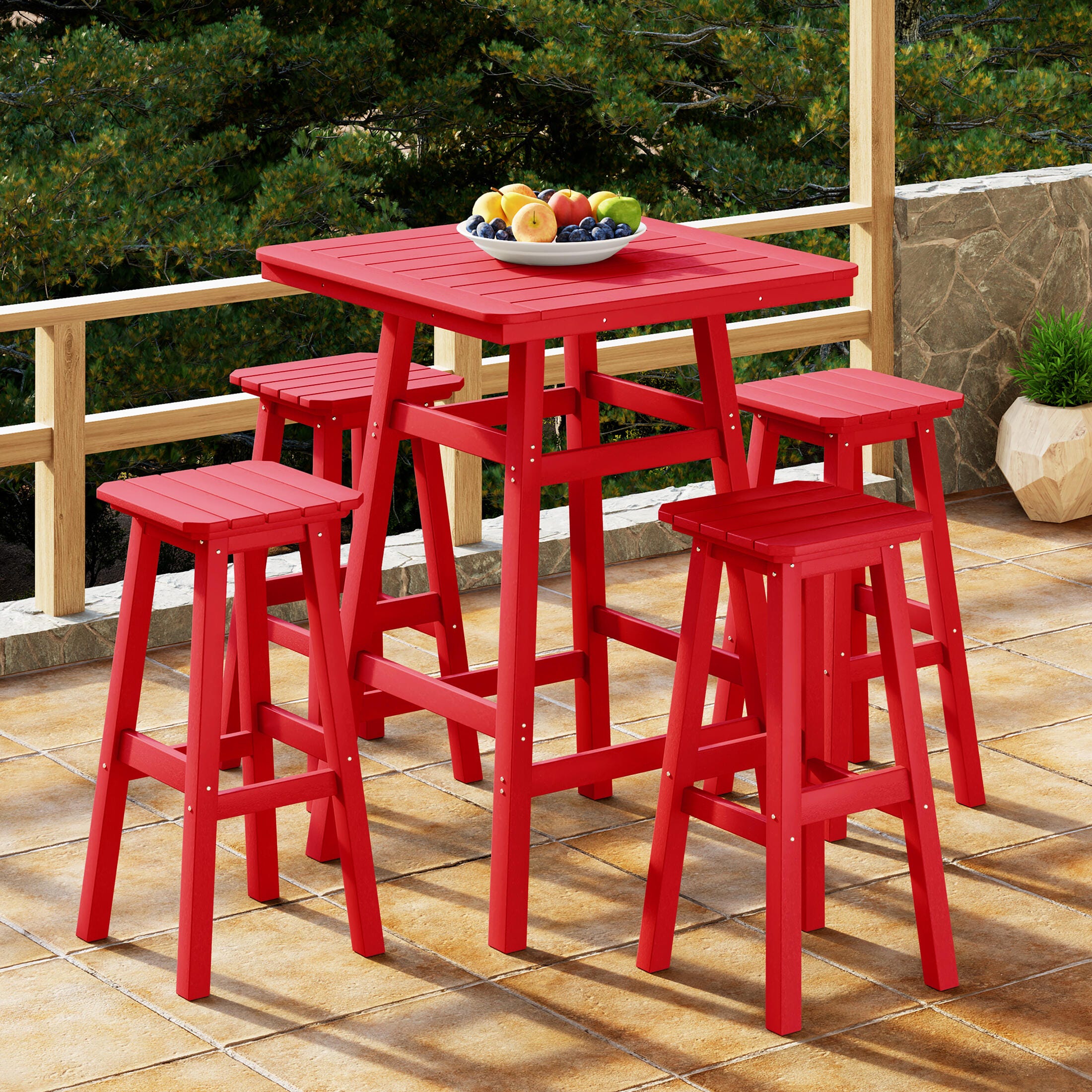 Westin Furniture Otto Outdoor Square Bar Table and 4 Bar Stools, Red, rollover