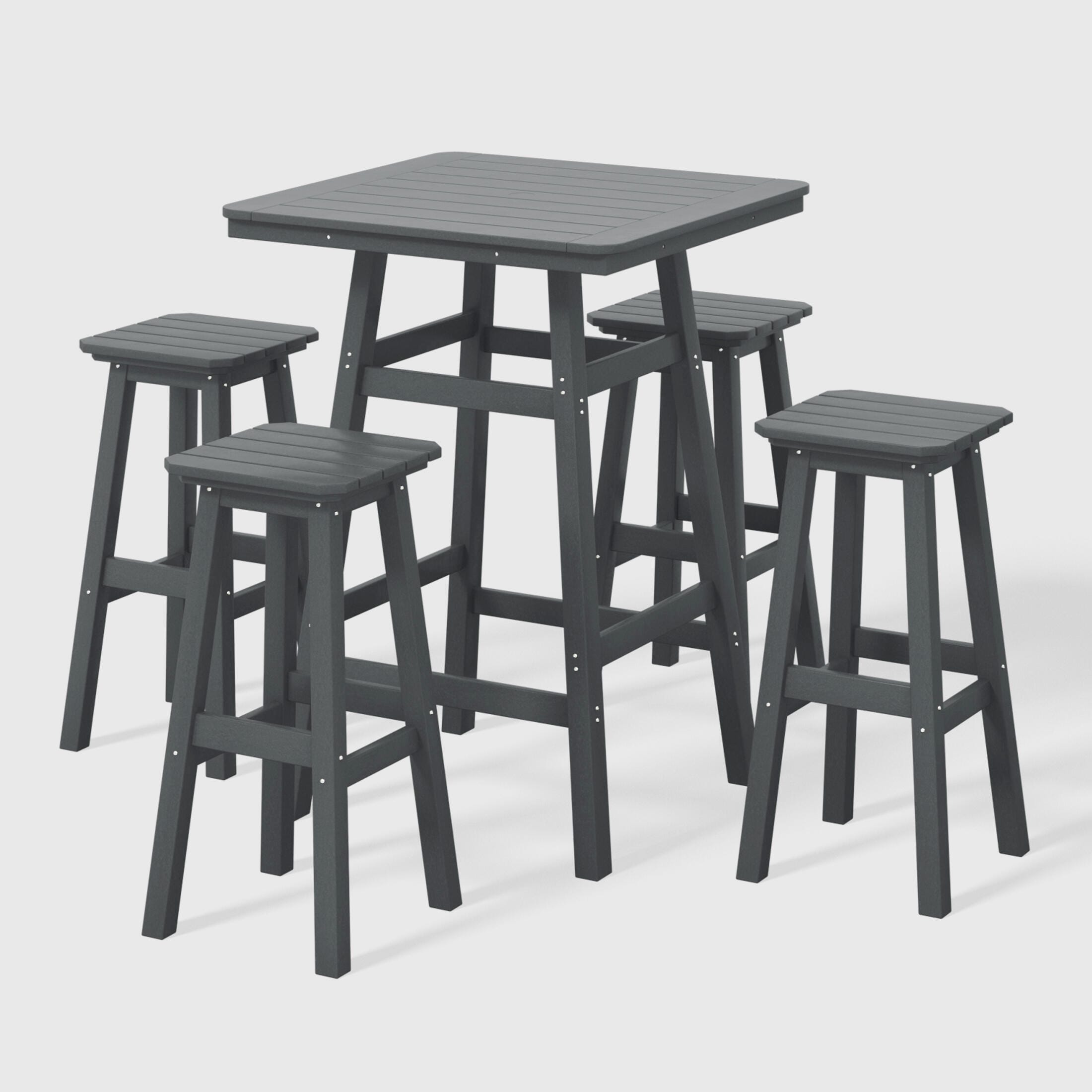 Westin Furniture Otto Outdoor Square Bar Table and 4 Bar Stools, Gray, large