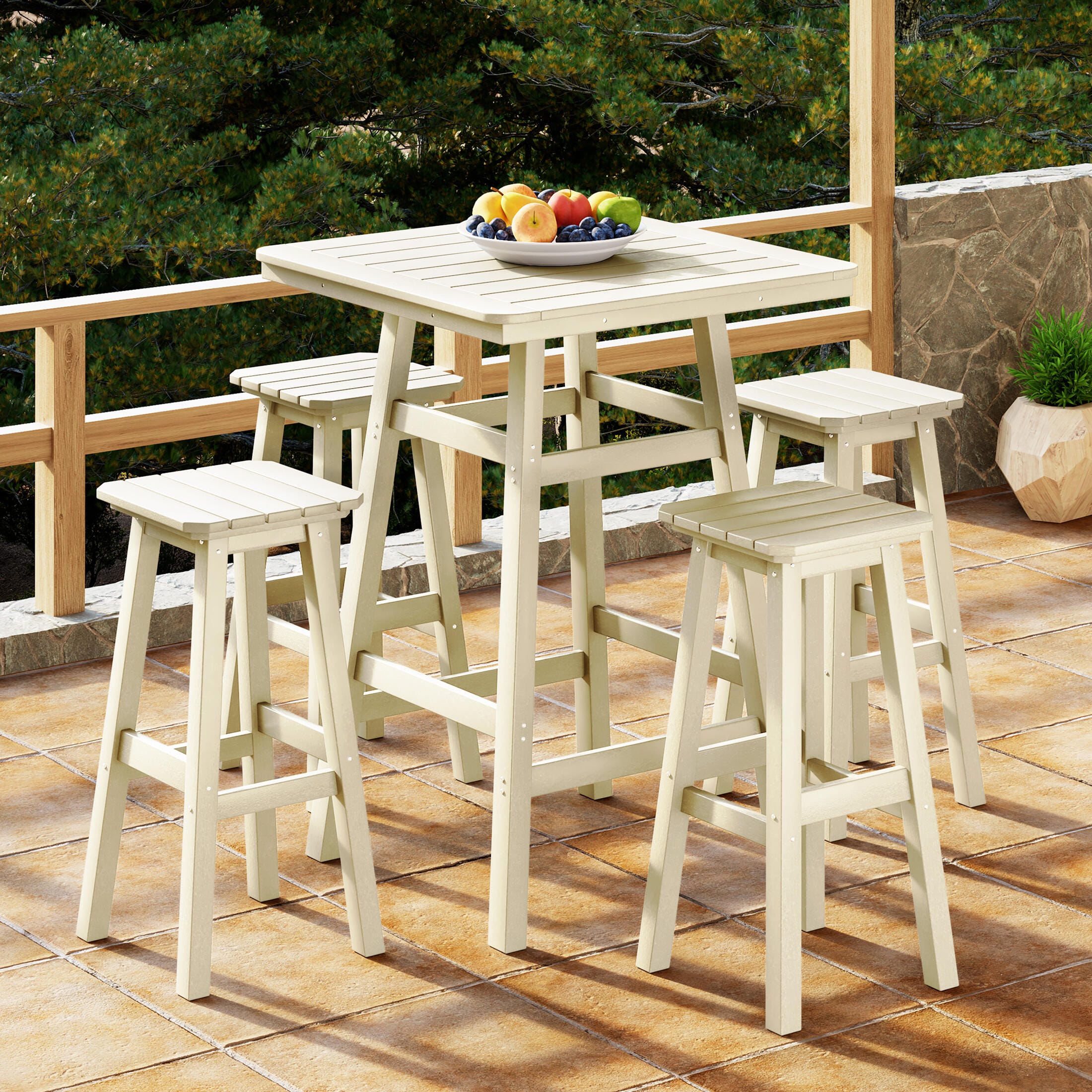 Westin Furniture Otto Outdoor Square Bar Table and 4 Bar Stools, Sand, rollover