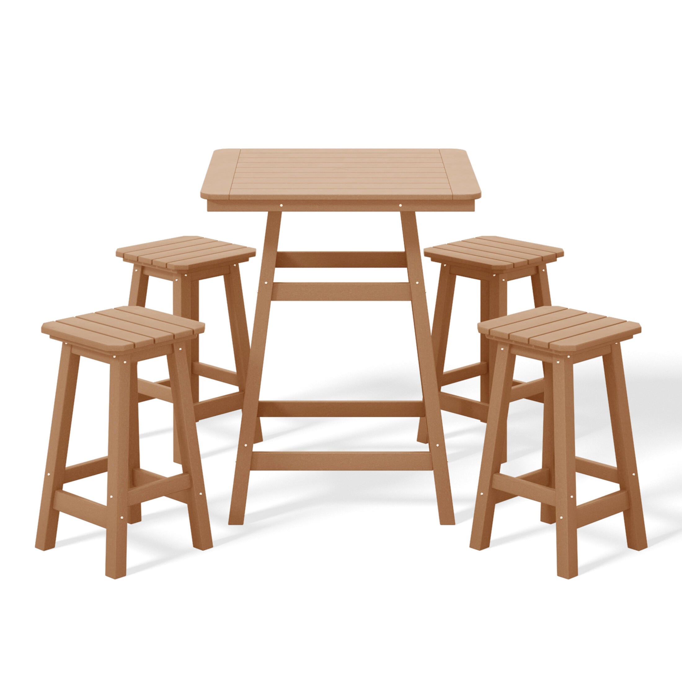 Westin Furniture Otto Outdoor Counter Height Bar Table and 4 Bar Stools, Teak, large